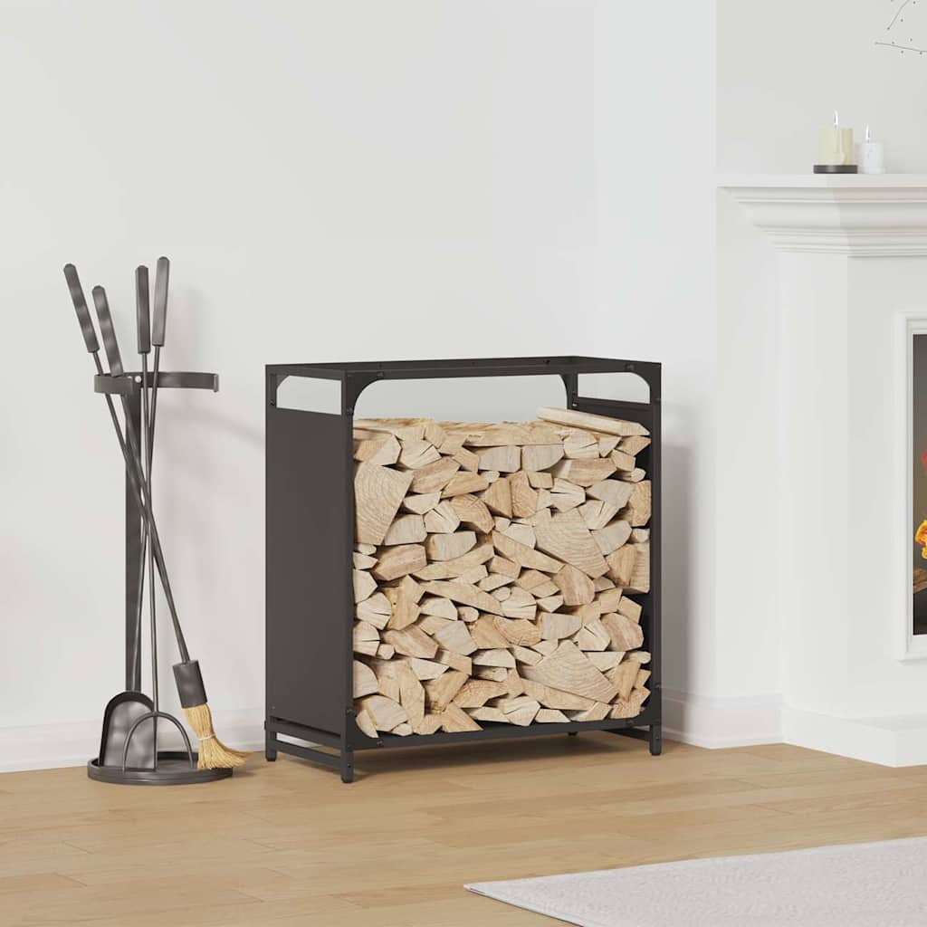 Firewood rack, black, 60x28x65 cm, cold-rolled steel