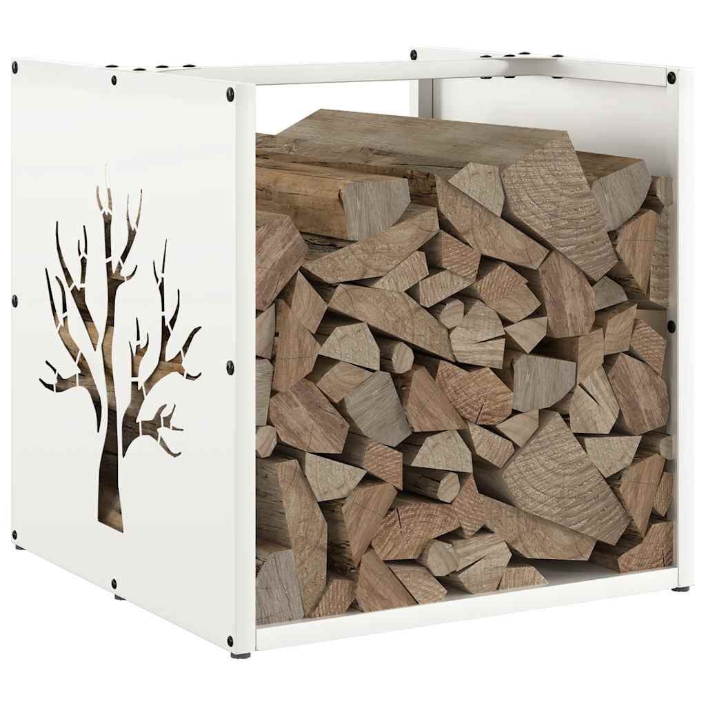 Firewood rack, white, 40x40x40 cm, cold-rolled steel