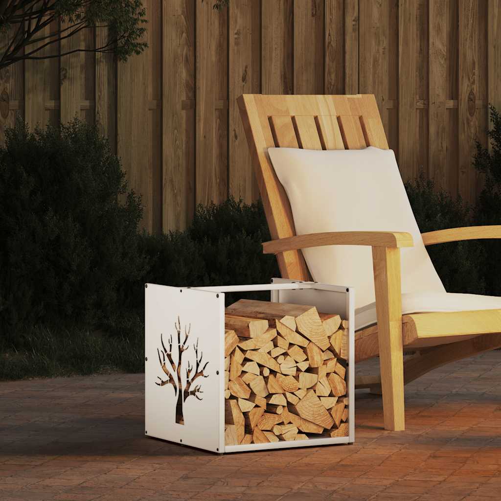 Firewood rack, white, 40x40x40 cm, cold-rolled steel