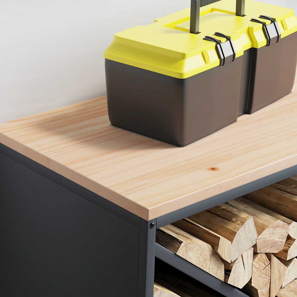 Firewood rack with wooden top, anthracite, 100.5x35.5x40 cm