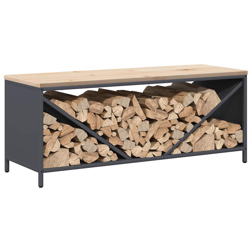 Firewood rack with wooden top, anthracite, 100.5x35.5x40 cm