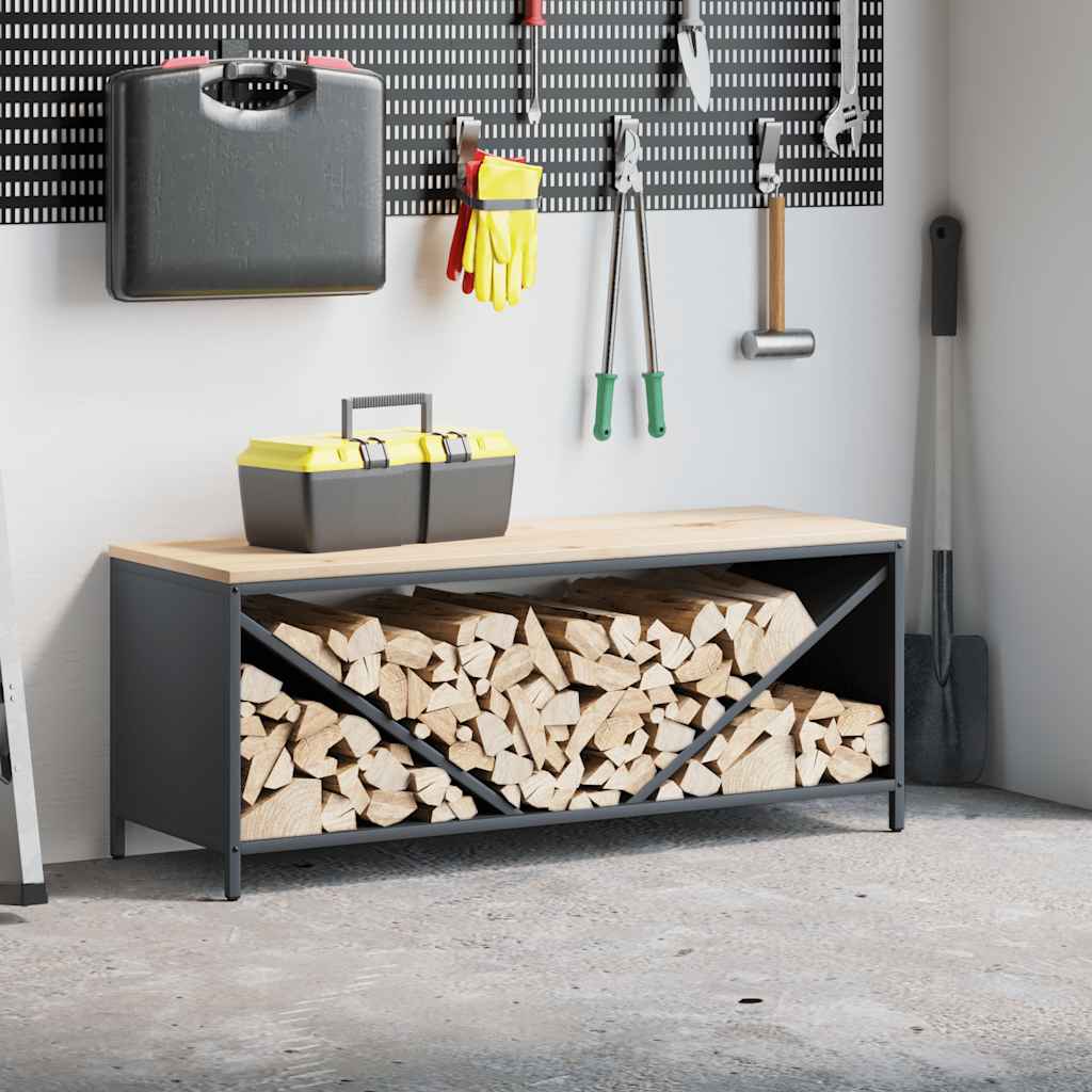 Firewood rack with wooden top, anthracite, 100.5x35.5x40 cm