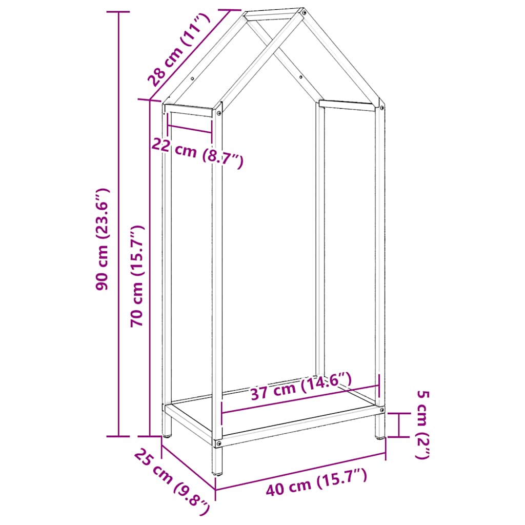 Log rack, black, 40x25x90 cm, cold-rolled steel