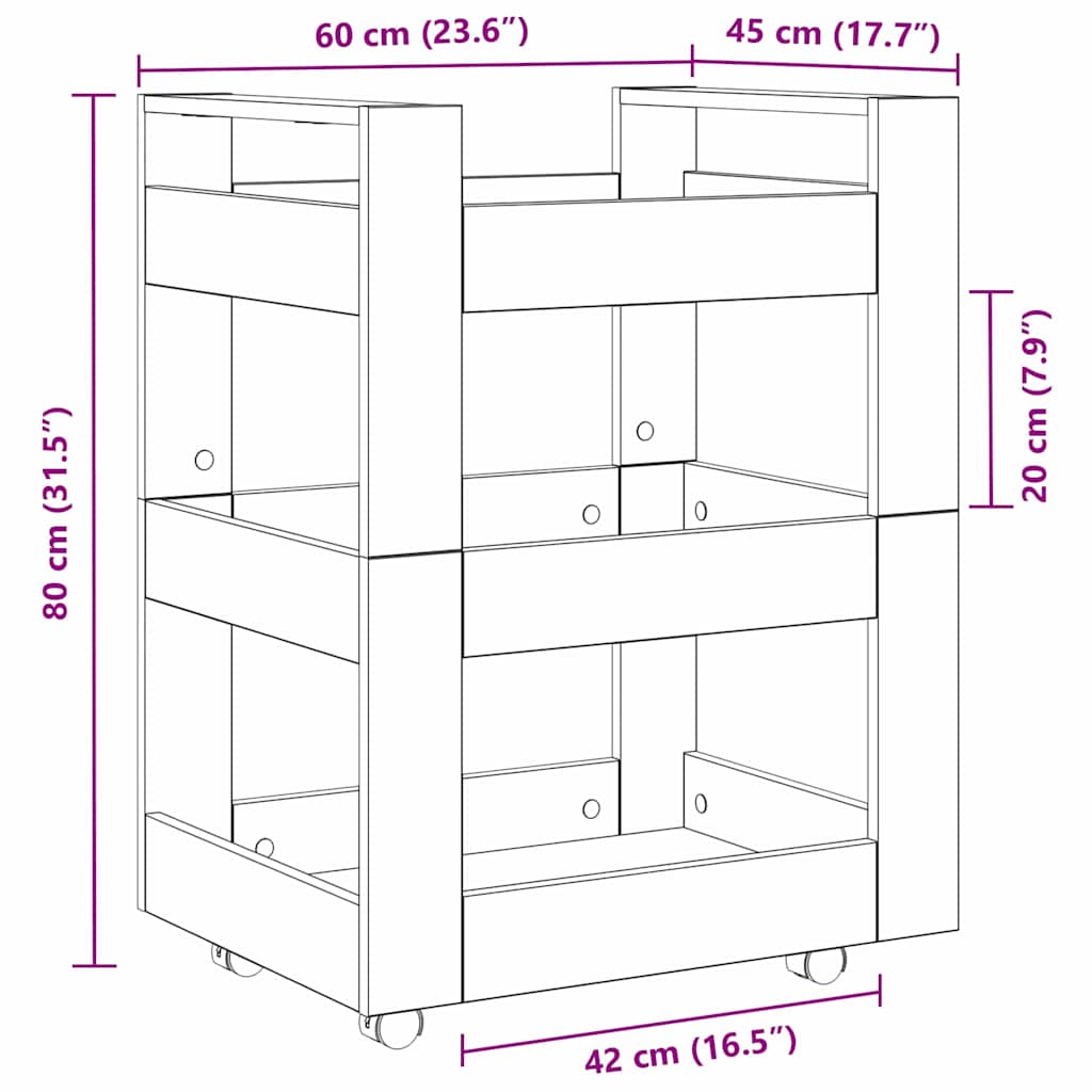 Kitchen trolley Craftsmen oak 60 x 45 x 80 cm