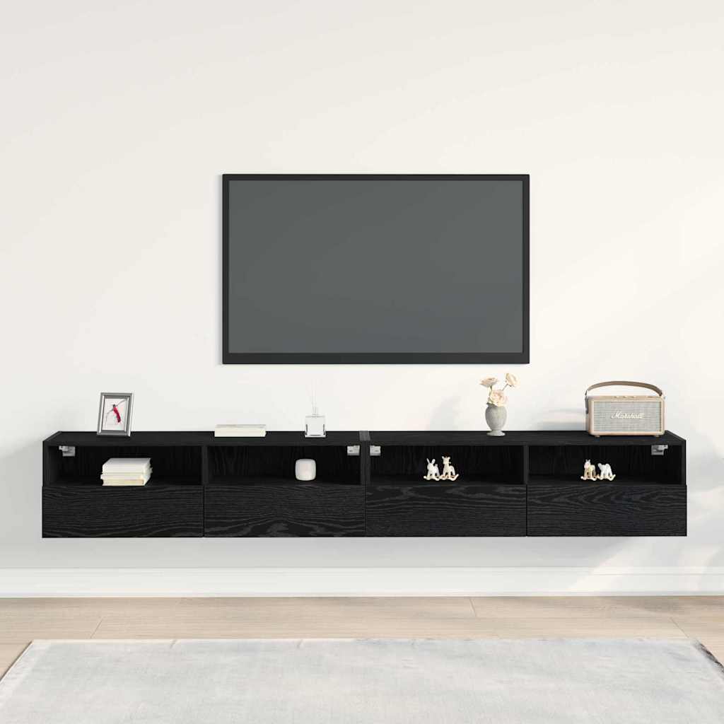 TV sieninė spintelė 2 pcs juoda ąžuolo 100 x 30 x 30 cm