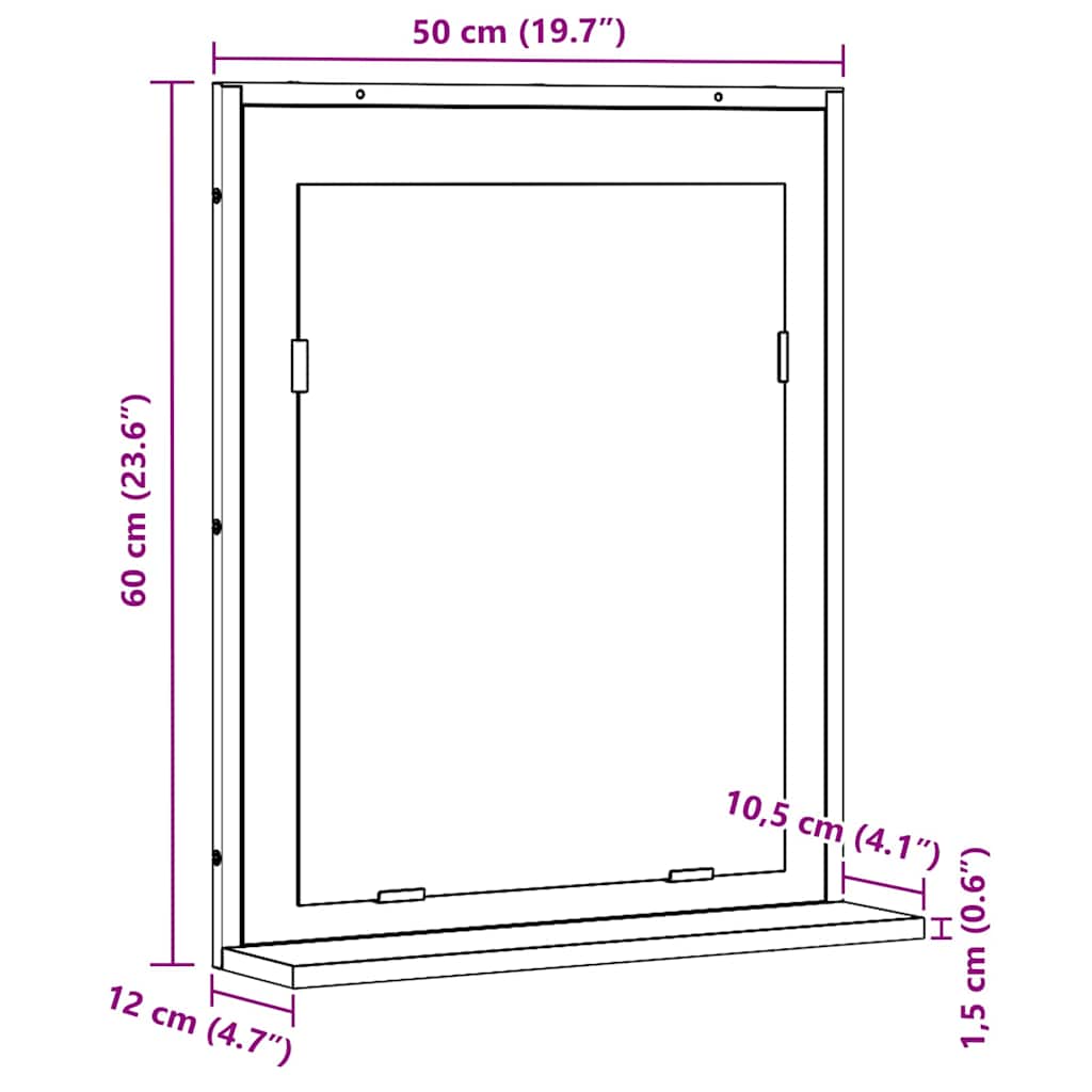 Vannas istabas spogulis Sena koksne 50 x 12 x 60 cm Apstrādāta koksne