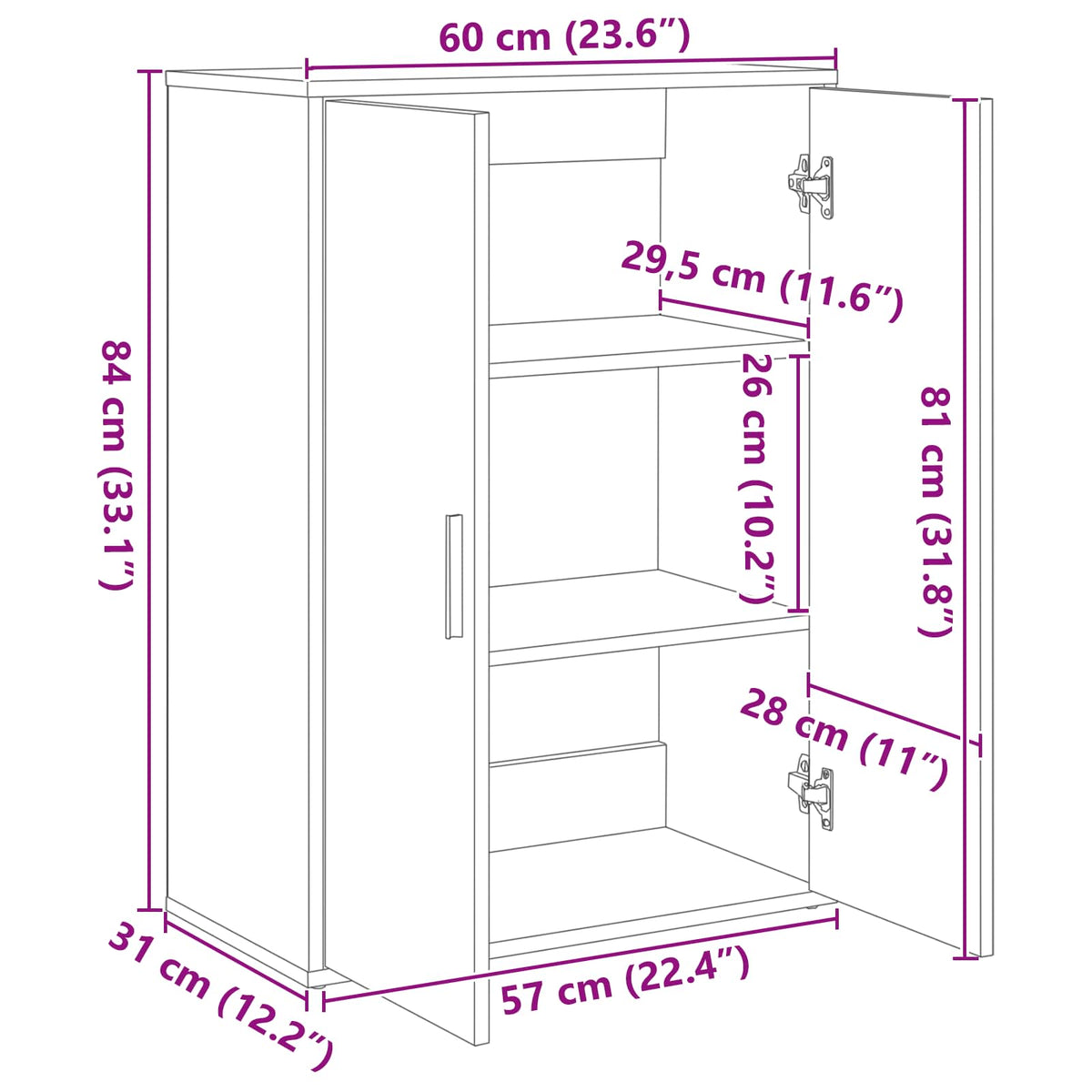 Kabale Craftsman Oak 60 x 31 x 84 cm Engineered Wood