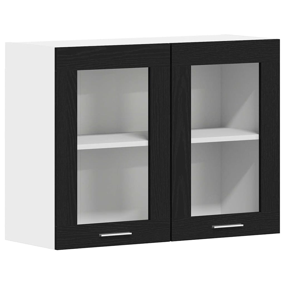 Juodas ąžuolo kabančio stiklo spinta 80x31x60 cm Pagaminta iš dirbtinės medienos