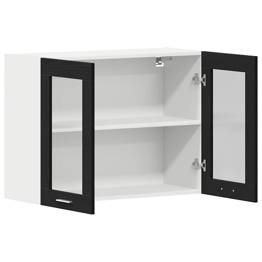 Juodas ąžuolo kabančio stiklo spinta 80x31x60 cm Pagaminta iš dirbtinės medienos