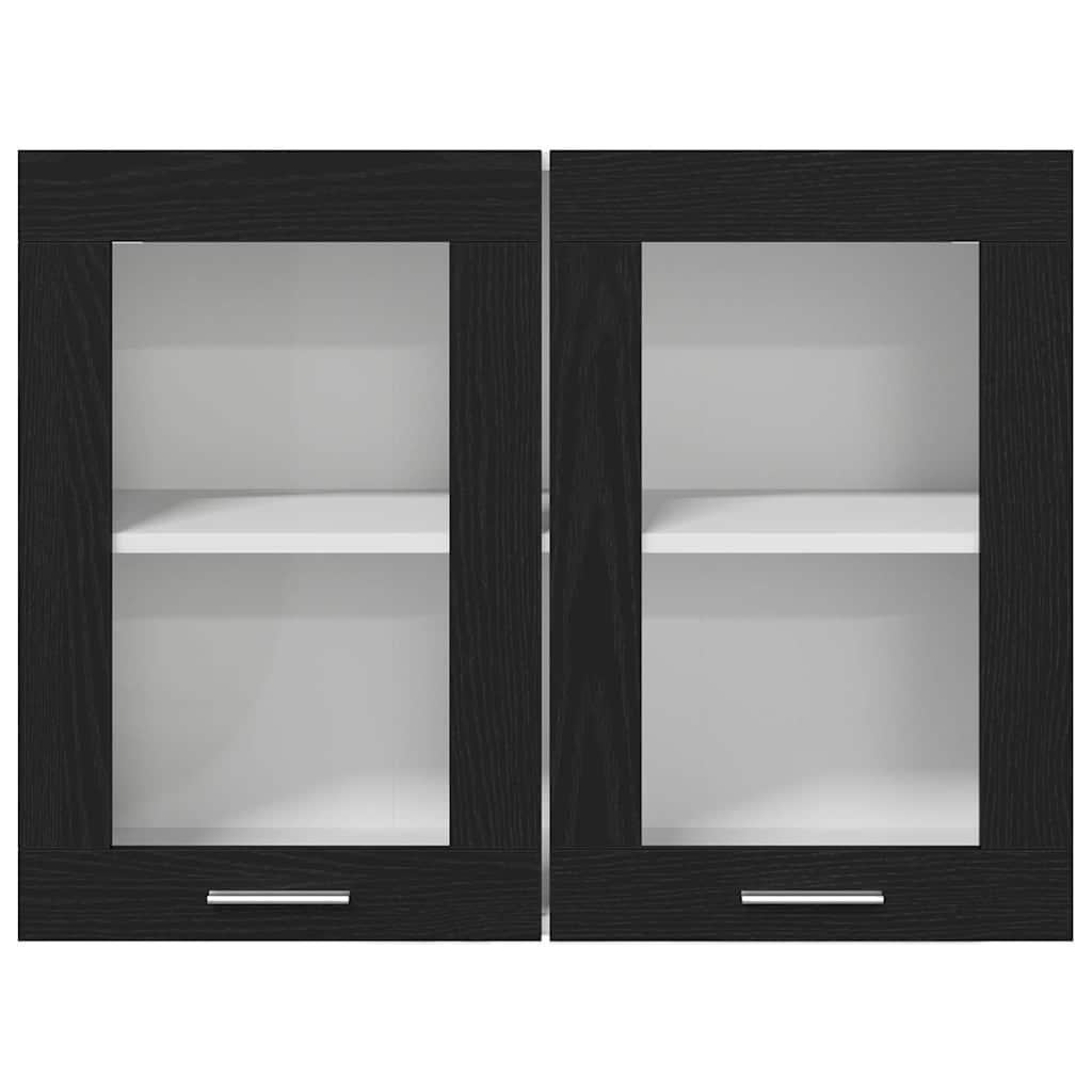 Juodas ąžuolo kabančio stiklo spinta 80x31x60 cm Pagaminta iš dirbtinės medienos