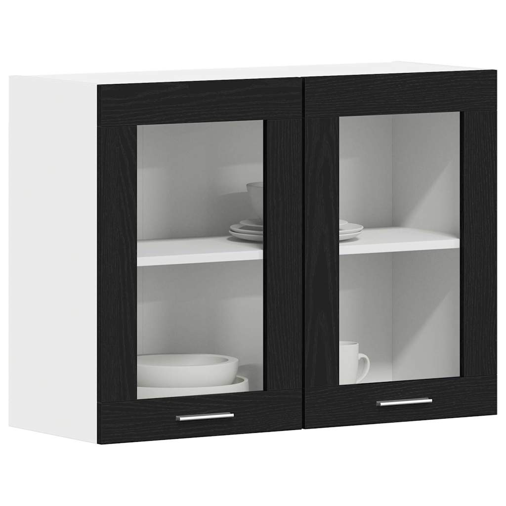Juodas ąžuolo kabančio stiklo spinta 80x31x60 cm Pagaminta iš dirbtinės medienos