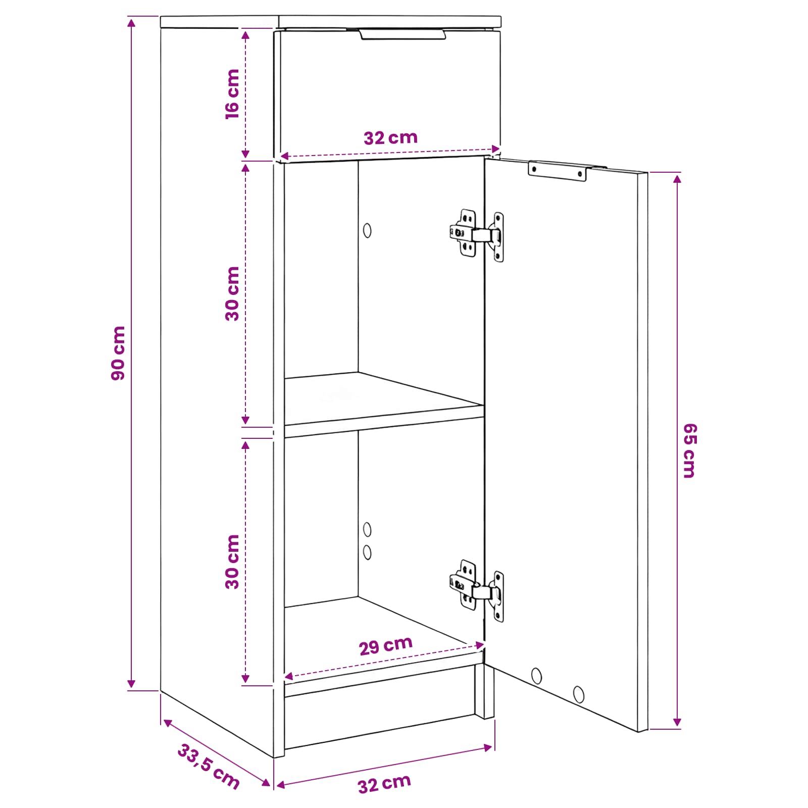 Black oak bathroom cabinet 32 x 34 x 90 cm Engineered wood