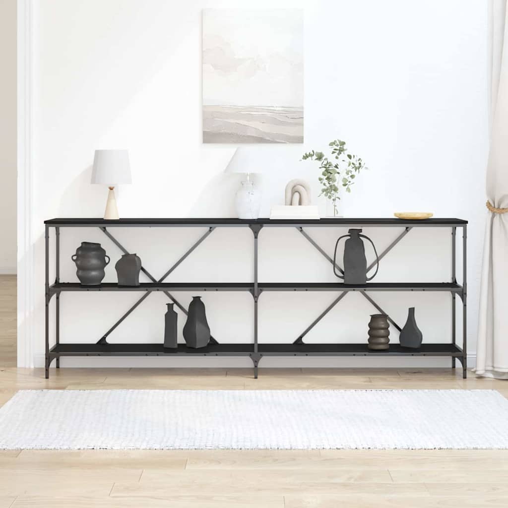Console table with shelf Other black oak 200 x 30 x 75 cm