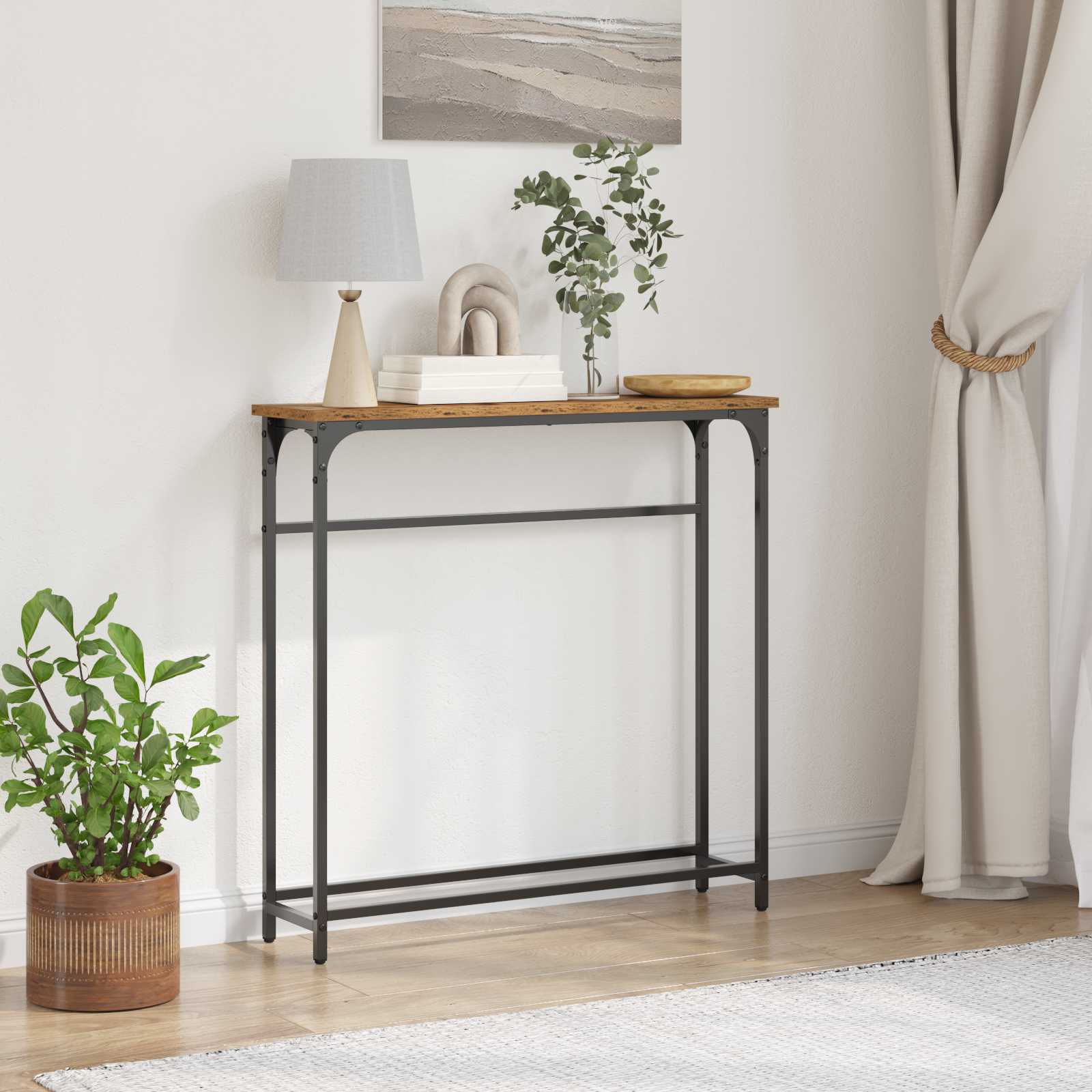 Console Table with Shelf Antique Wood 75 x 19.5 x 75 cm