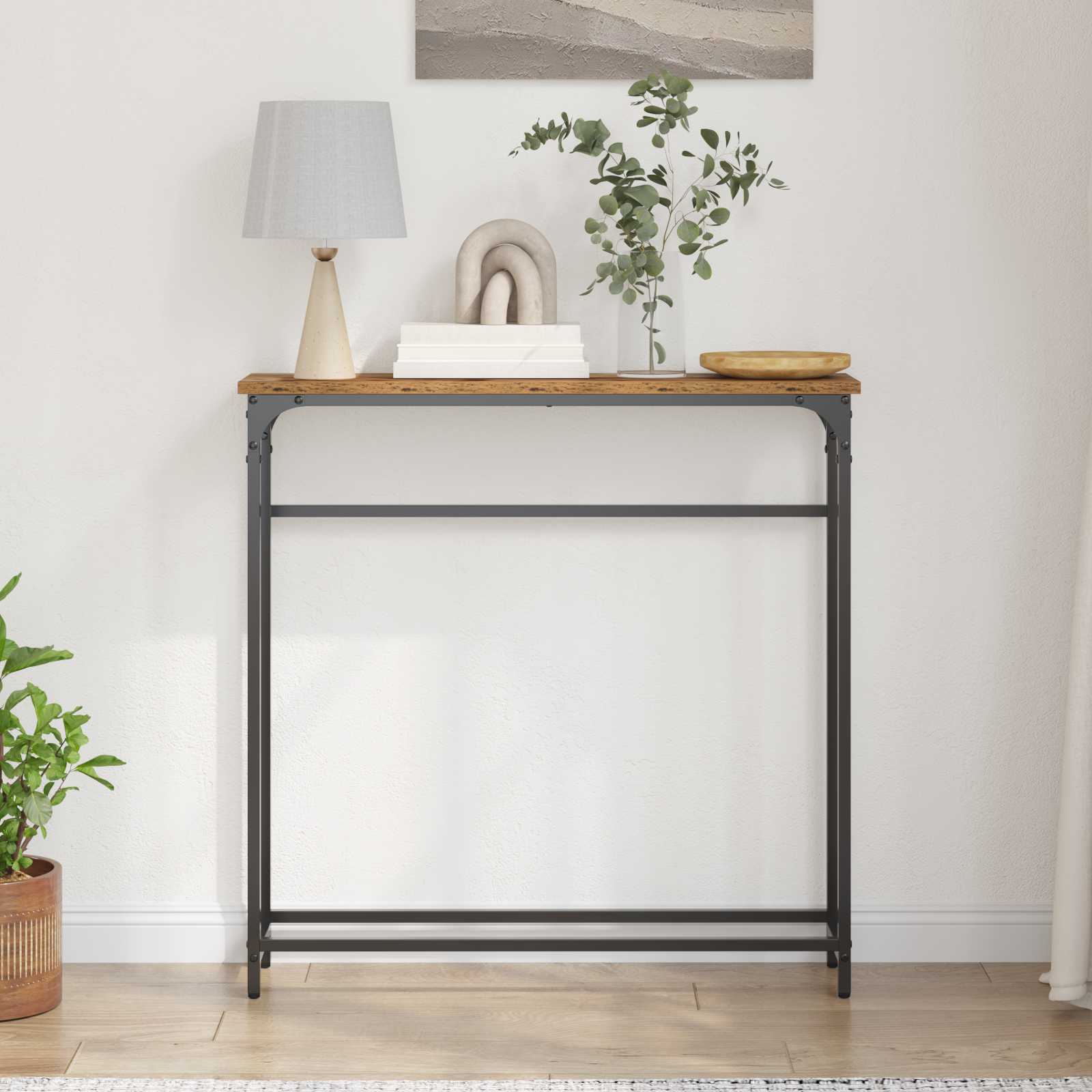 Console Table with Shelf Antique Wood 75 x 19.5 x 75 cm