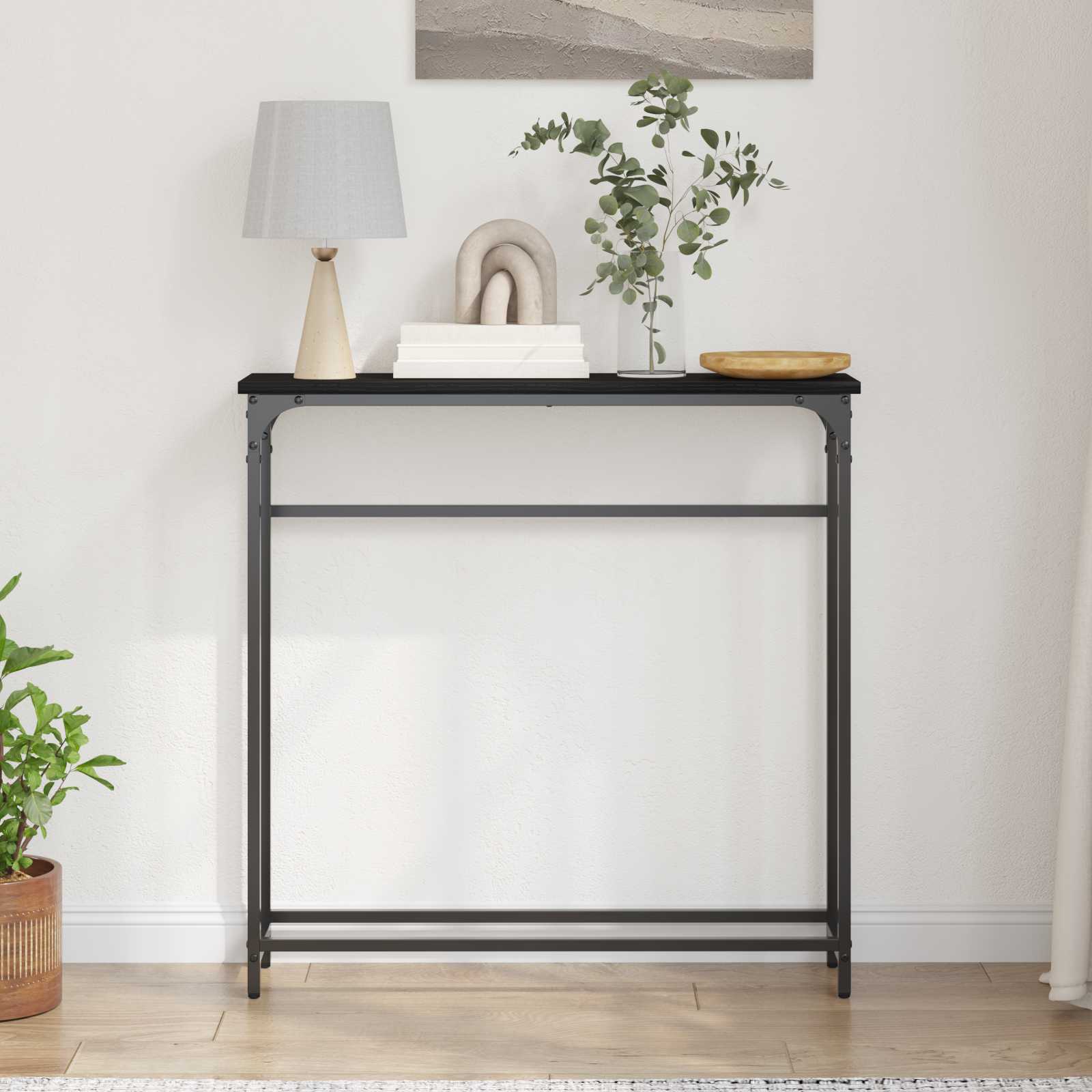 Konsolinis stalas su lentyna juoda ąžuolo 75 x 19.5 x 75 cm