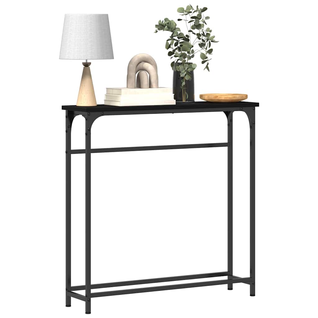 Konsolinis stalas su lentyna juoda ąžuolo 75 x 19.5 x 75 cm
