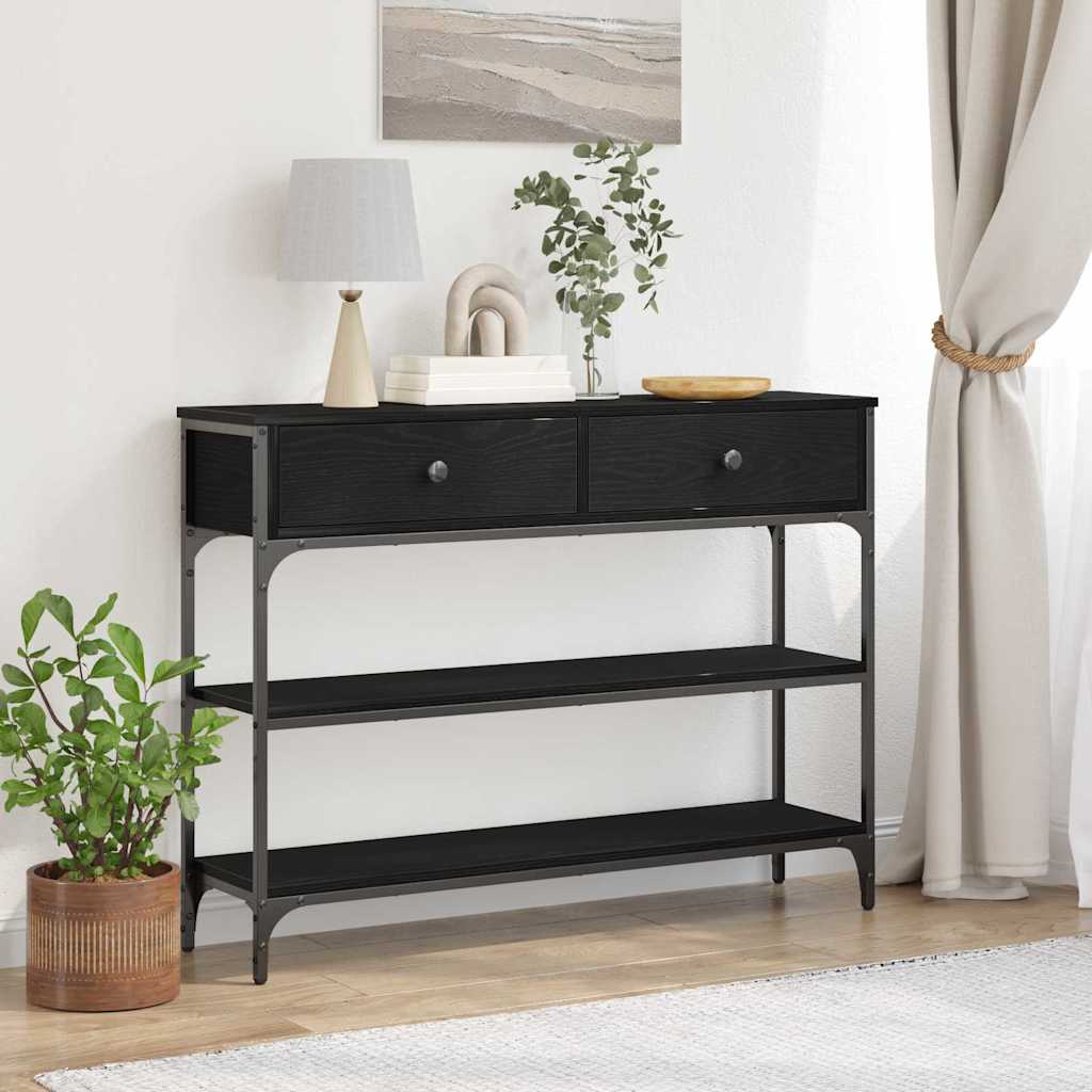 Konsoles galds ar atvilktni, melns ozols, 100 x 25 x 75 cm