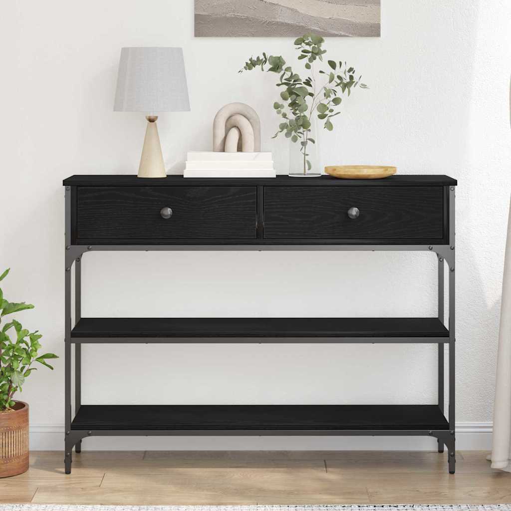 Konsoles galds ar atvilktni, melns ozols, 100 x 25 x 75 cm