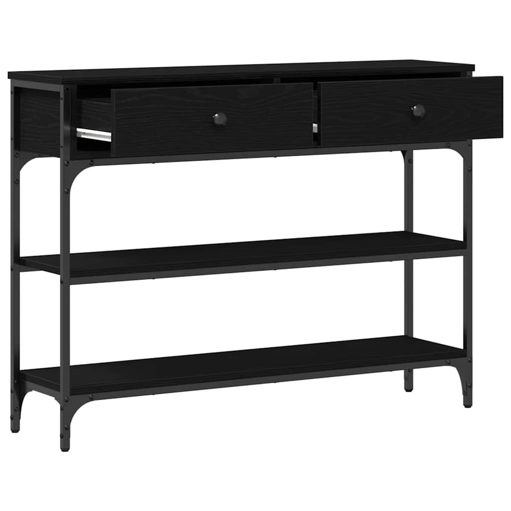 Konsoles galds ar atvilktni, melns ozols, 100 x 25 x 75 cm