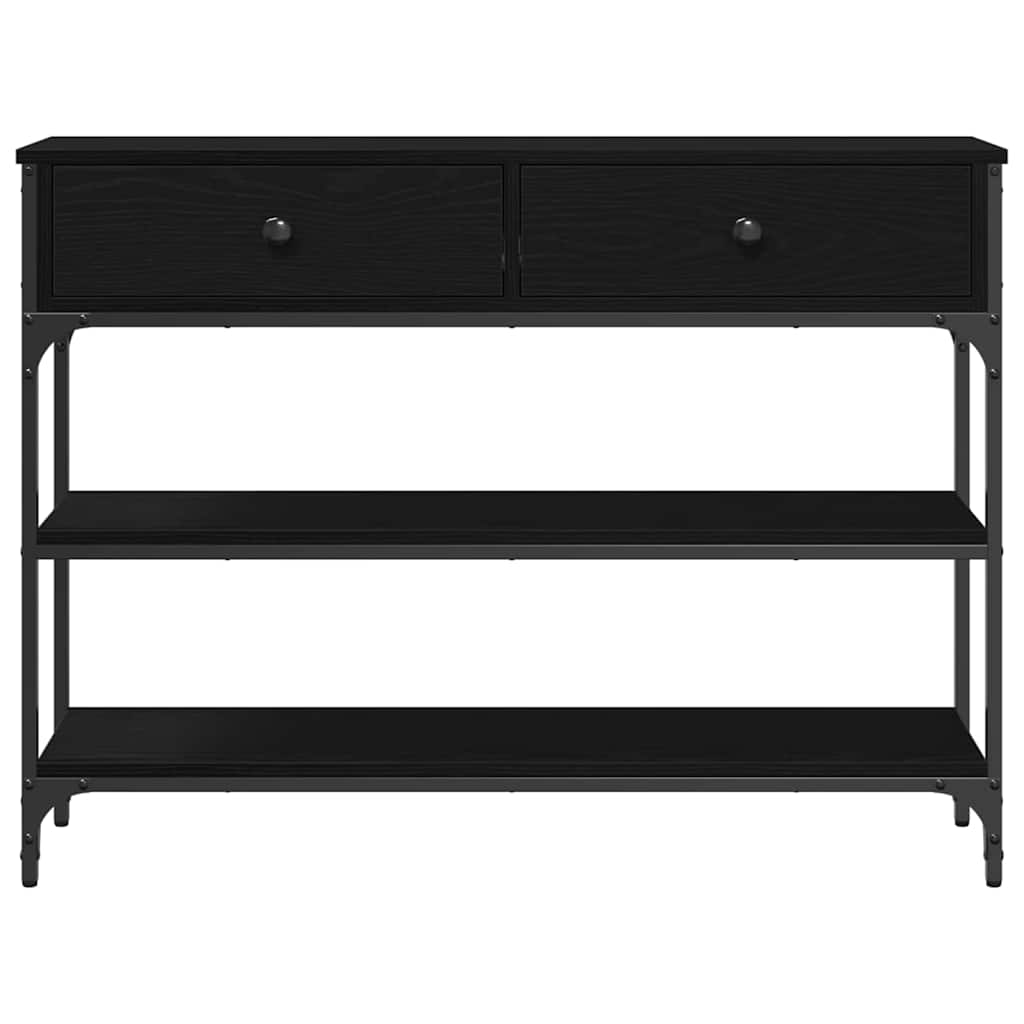 Konsoles galds ar atvilktni, melns ozols, 100 x 25 x 75 cm