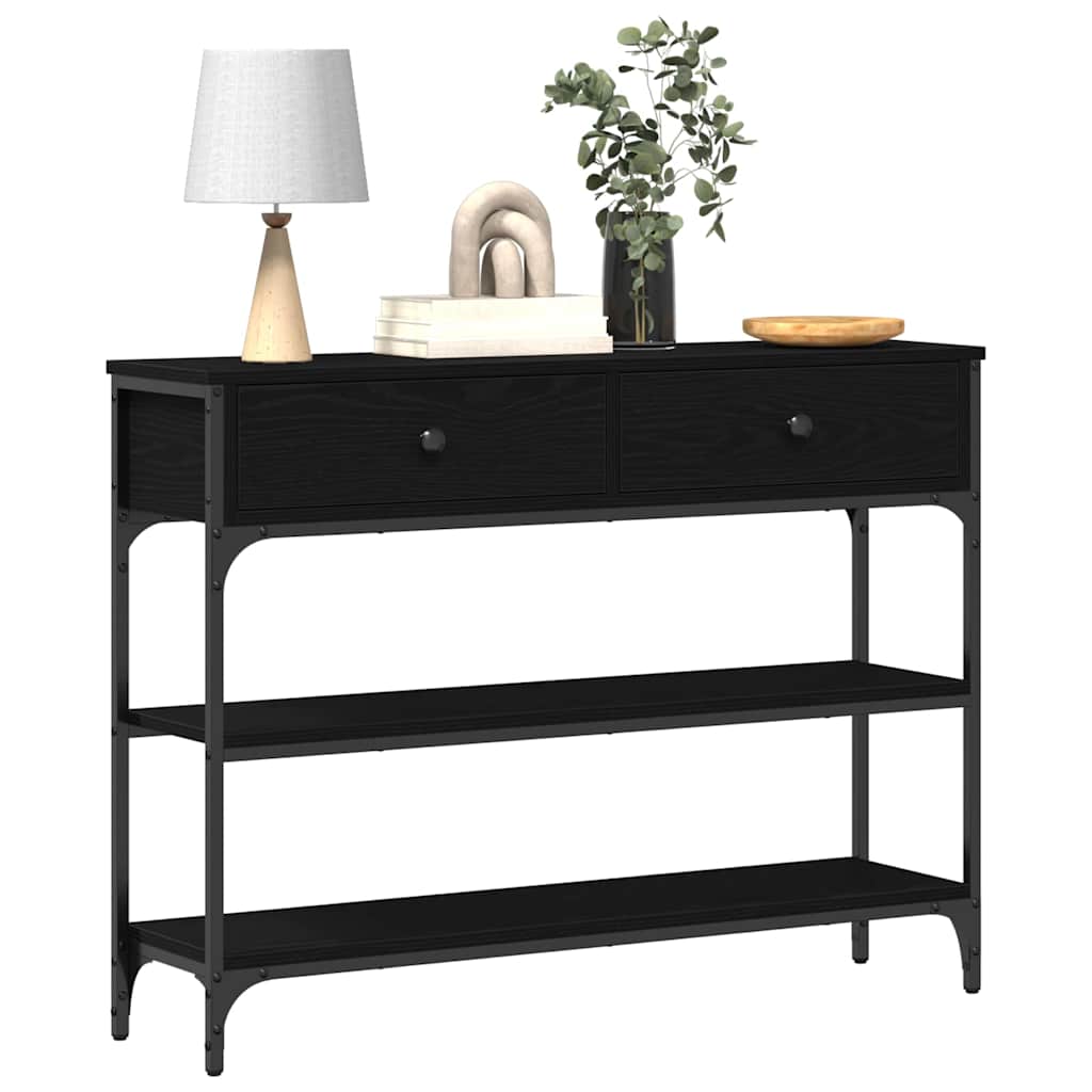 Konsoles galds ar atvilktni, melns ozols, 100 x 25 x 75 cm