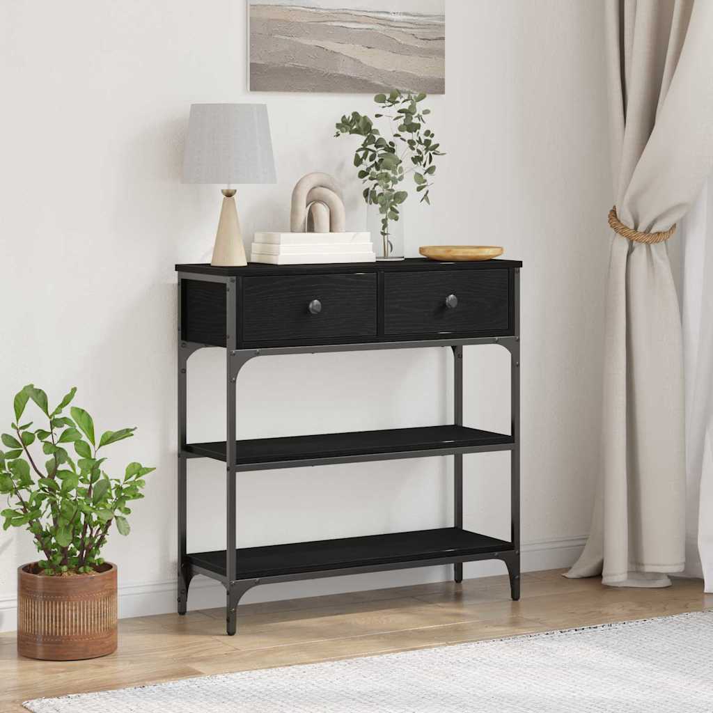 Konsoles galds ar atvilktnēm melns ozols 72,5 x 25 x 75 cm
