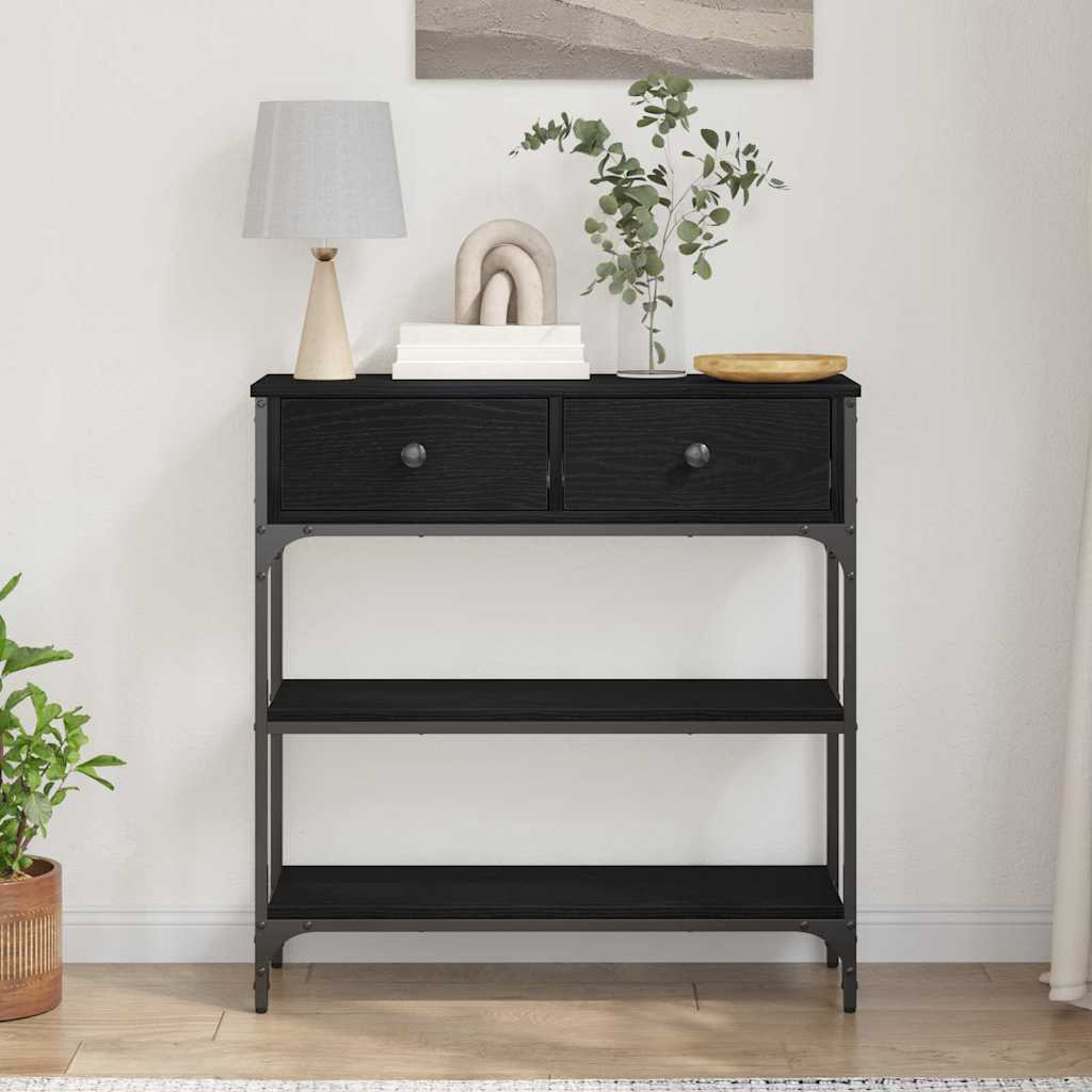 Konsoles galds ar atvilktnēm melns ozols 72,5 x 25 x 75 cm