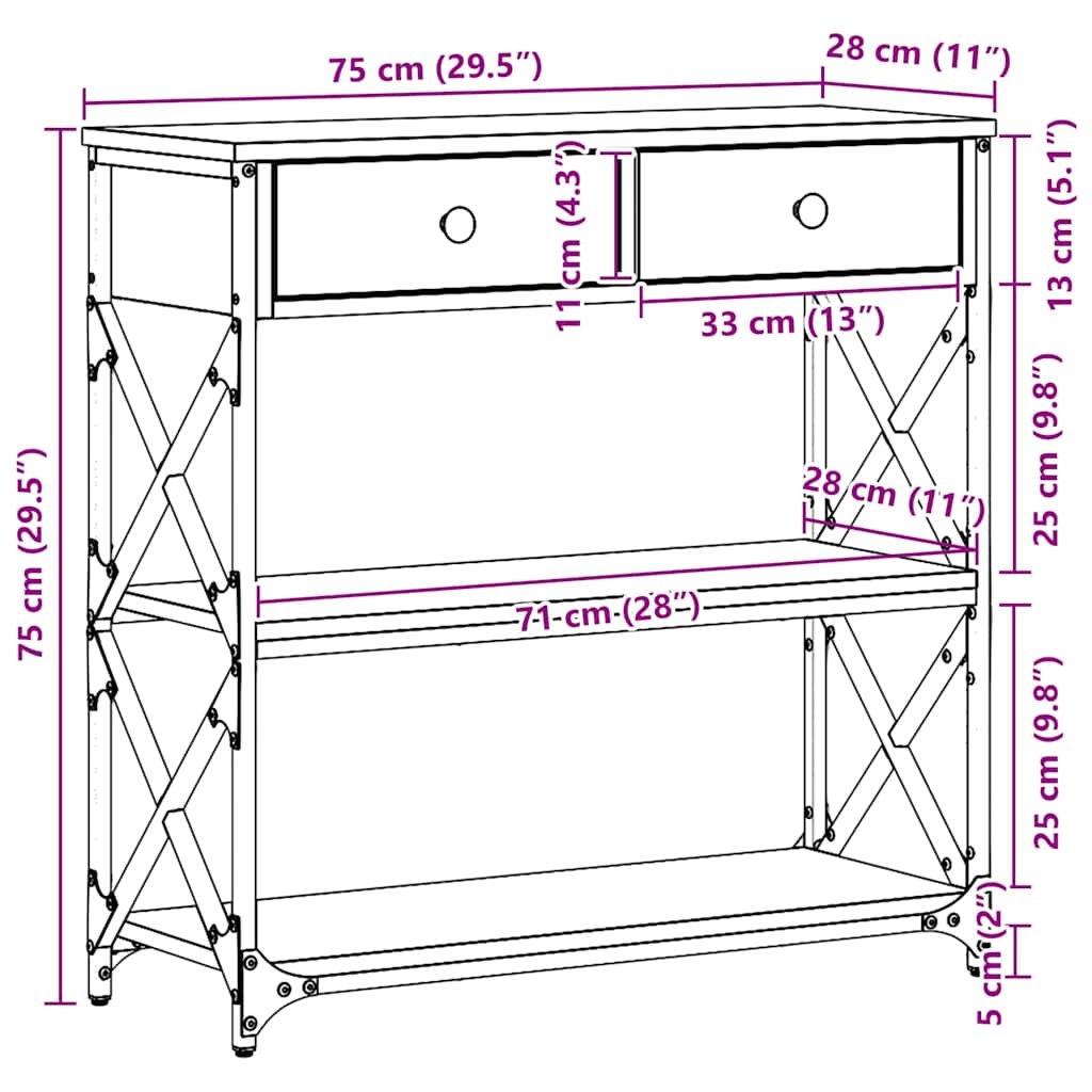 Konsolės stalas su stalčių artisano ąžuolo 75 x 28 x 75 cm
