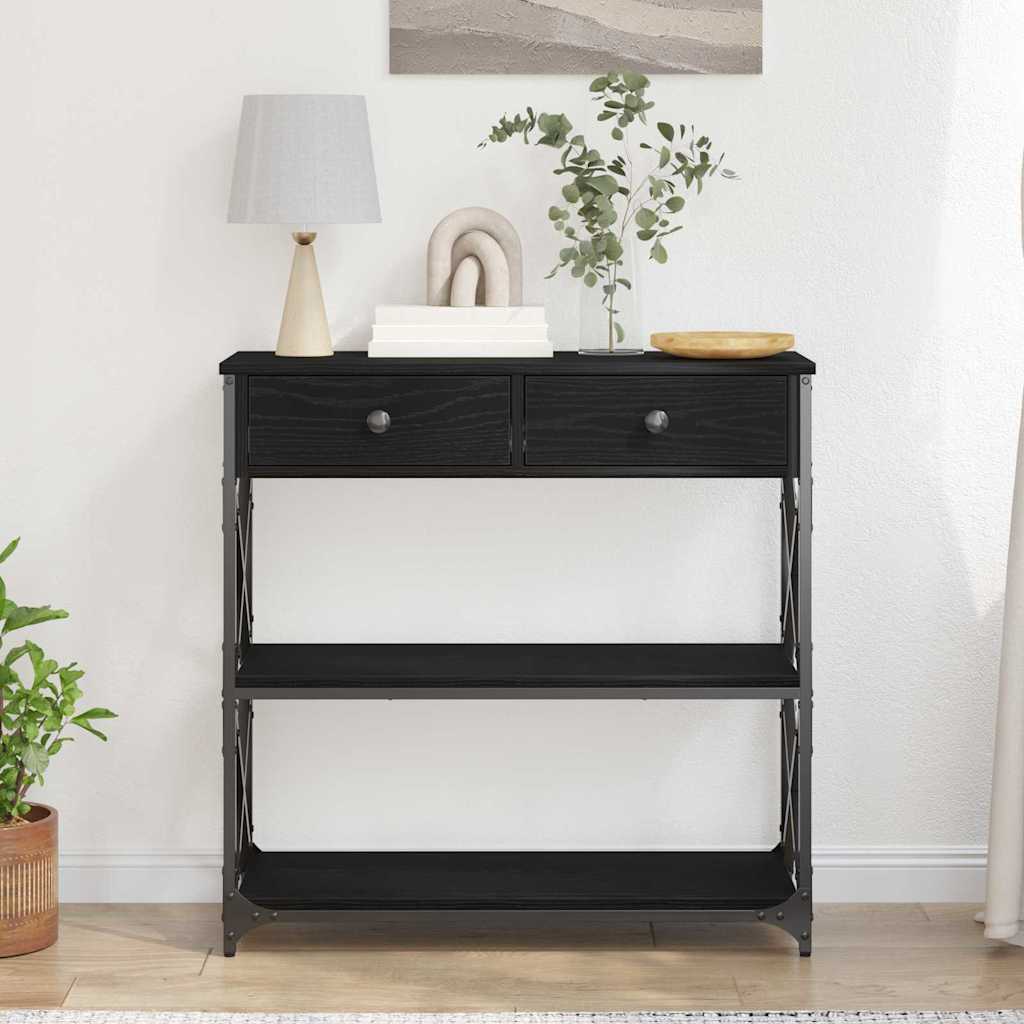 Konsolės stalas su stalčių juoda ąžuolo 75 x 28 x 75 cm