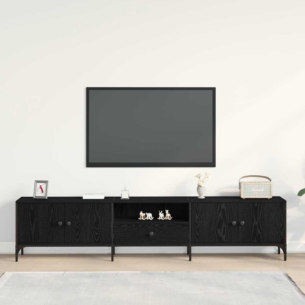 TV skapītis ar atvilktnēm melns ozols 200 x 25 x 44 cm