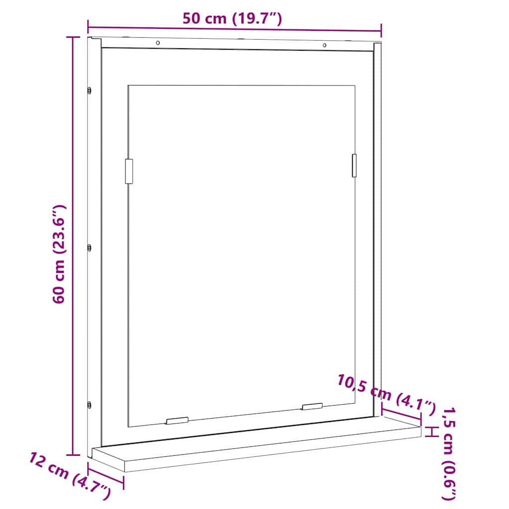 Bathroom Mirror with Shelf and Storage Black 50 x 12 x 60 cm