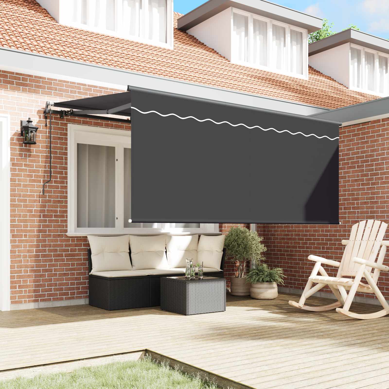 Retractable Awning Striped Anthracite 300 x 200 cm fabric