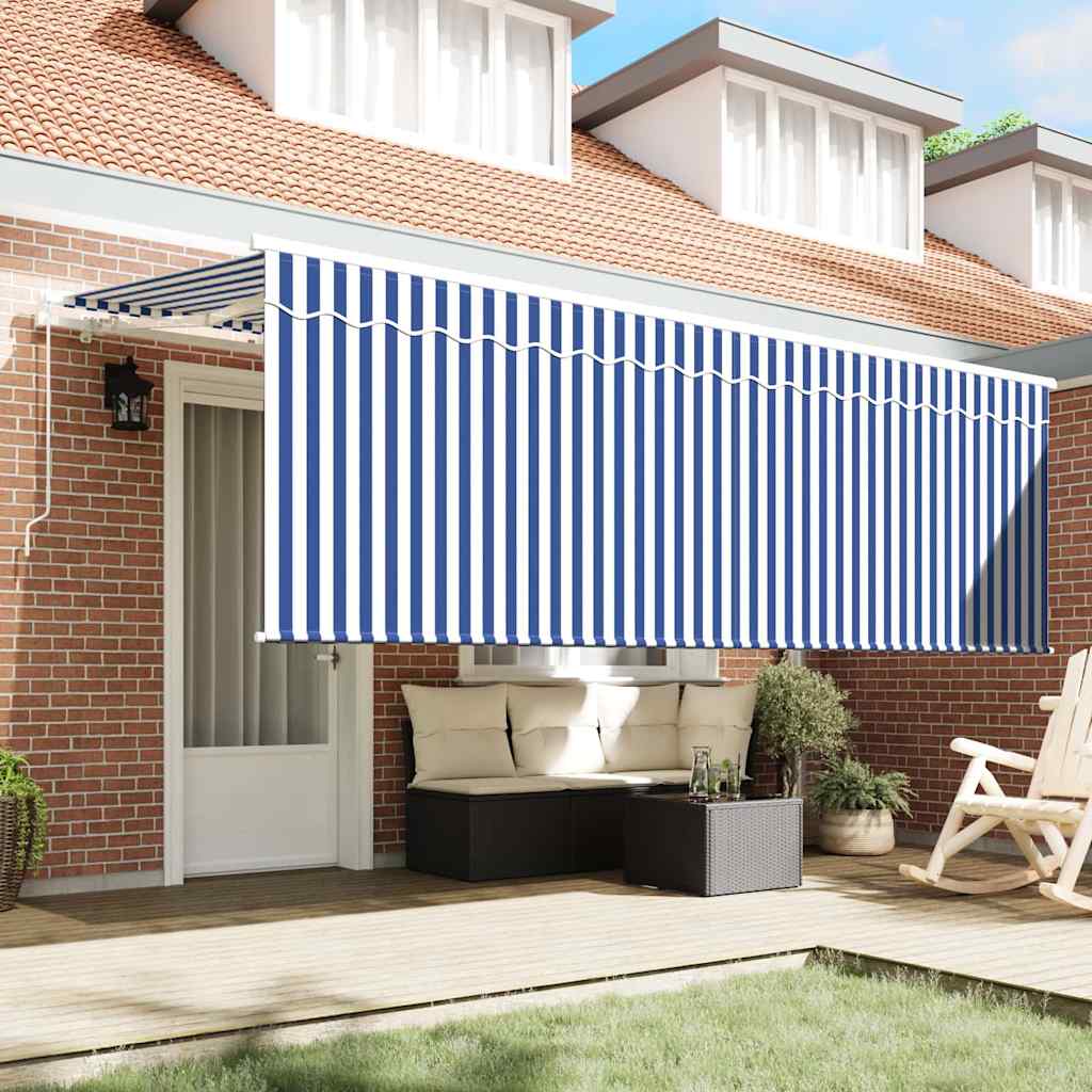 Retractable Awning Striped Blue 350 x 200 cm Fabric