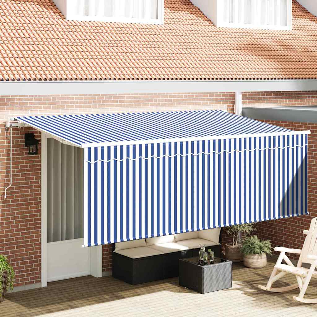 Retractable Awning Striped Blue 350 x 200 cm Fabric