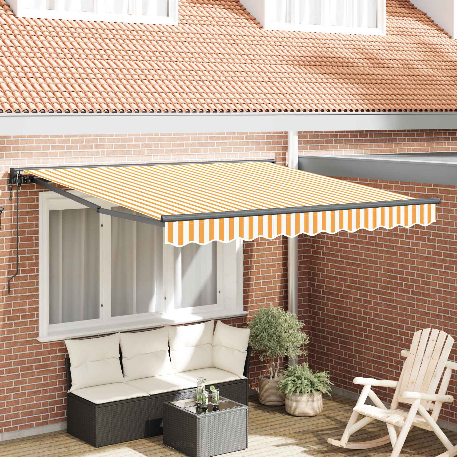 Retractable Awning Yellow and White 300x250 cm Fabric