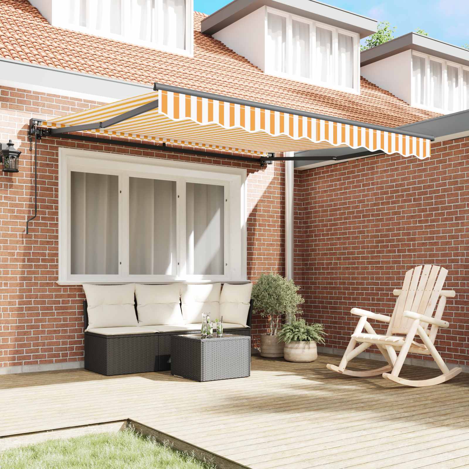 Retractable Awning Yellow and White 300x250 cm Fabric