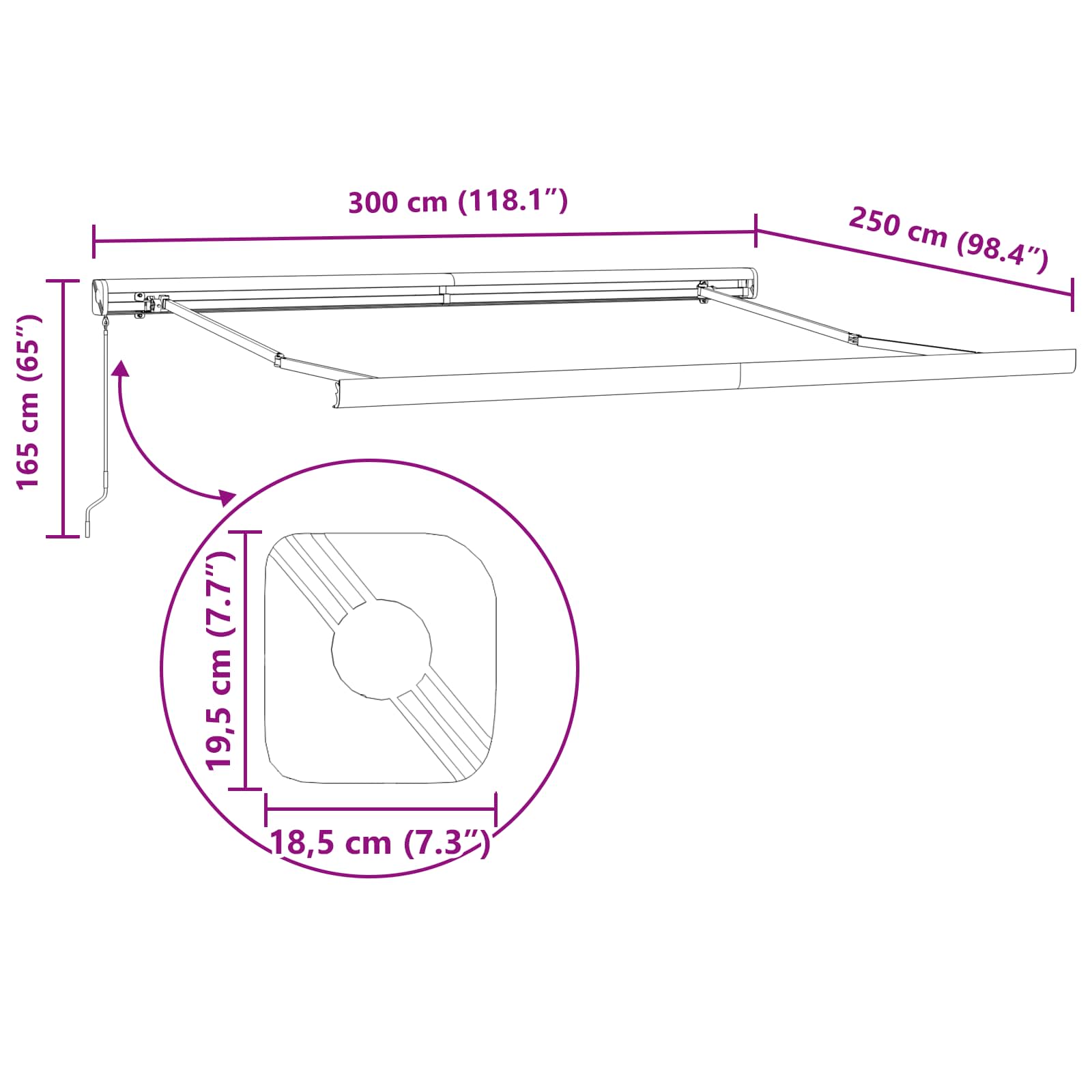 Ištraukiama markizė Raudona 300 x 250 cm Audinys ir aliuminis