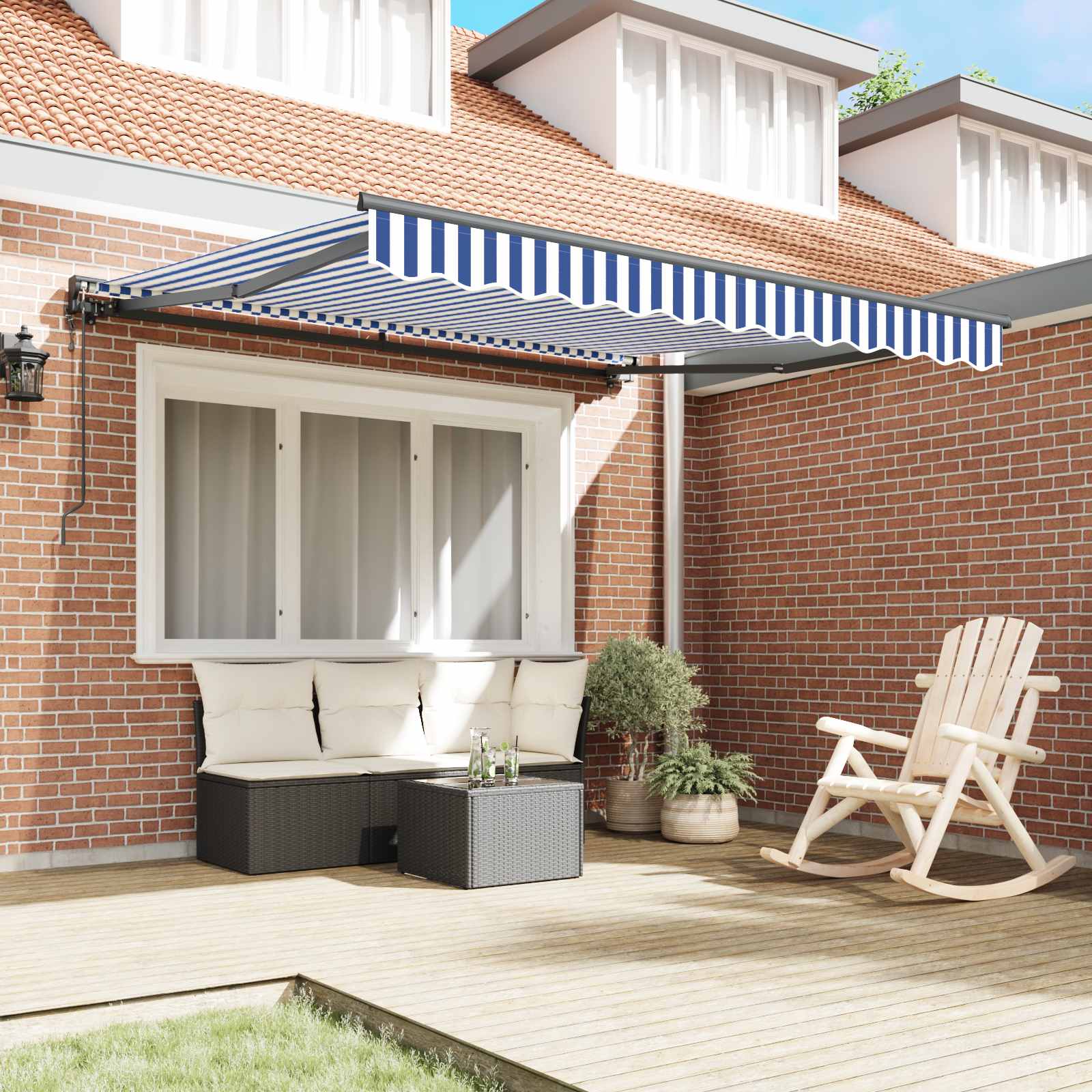 Retractable awning Blue and white 350x250 cm fabric
