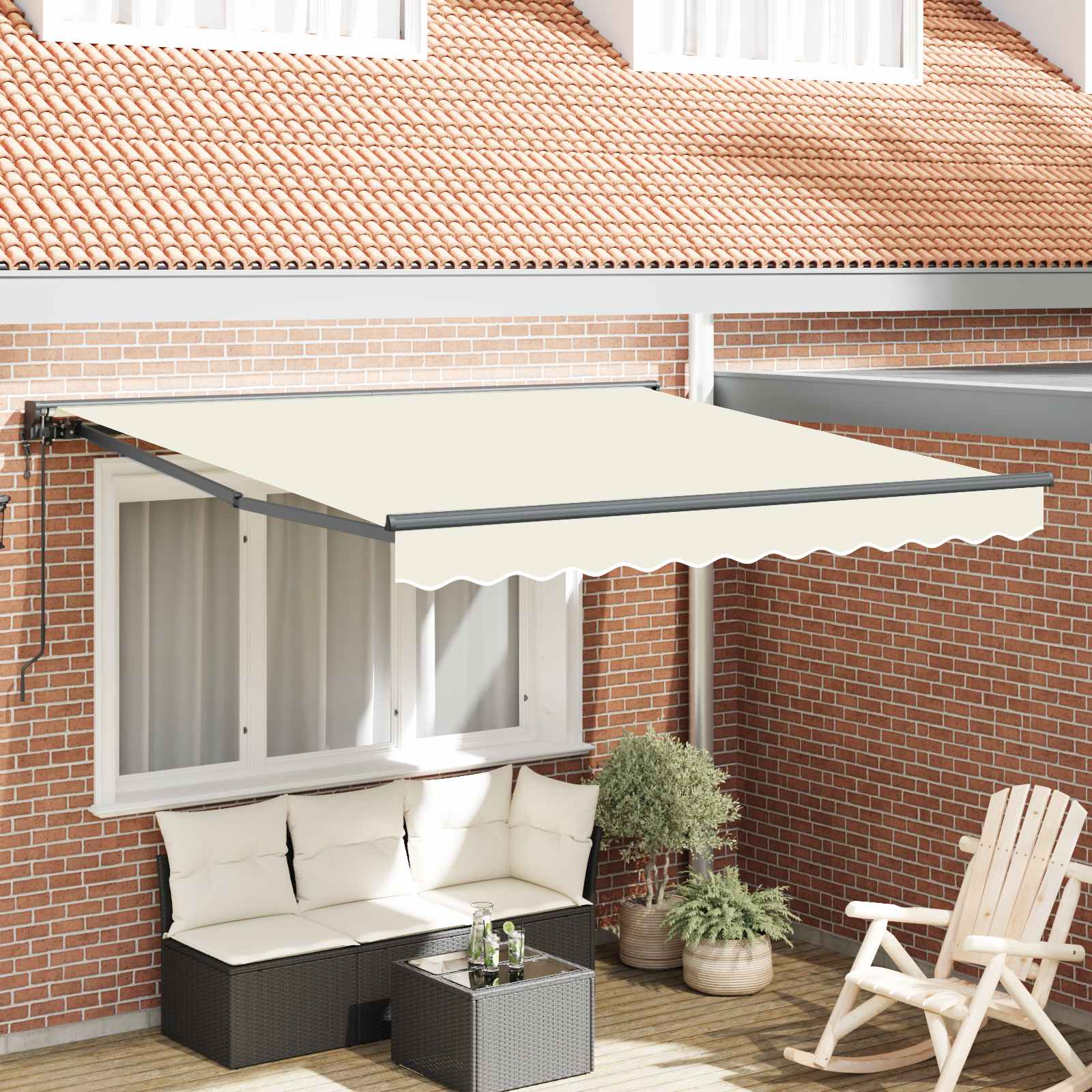 Ištraukiama markizė Kreminė 350 x 250 cm Poliesteris ir Metalas