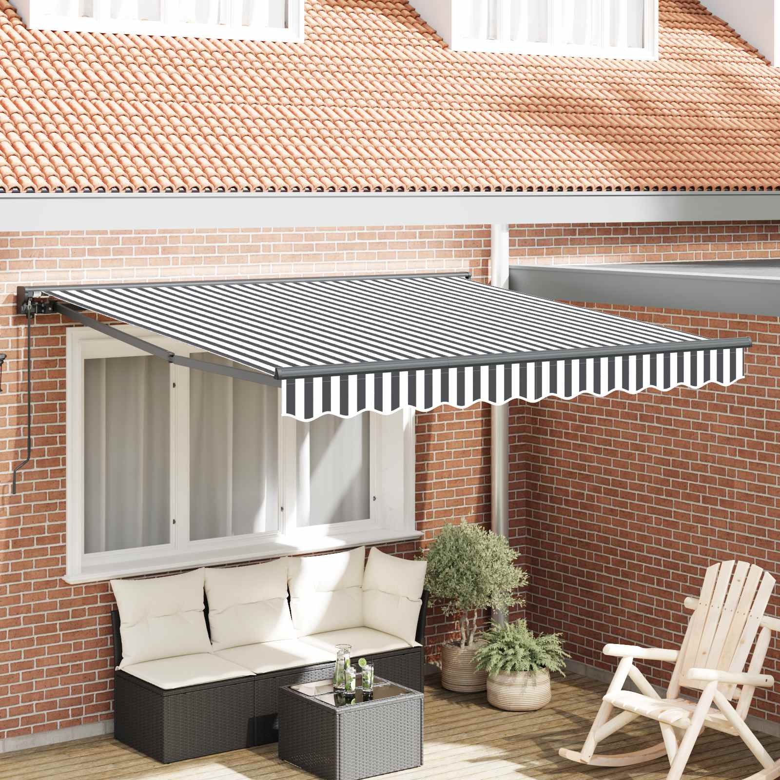Ištraukiama markizė Antracito ir baltos 350x250 cm audinys