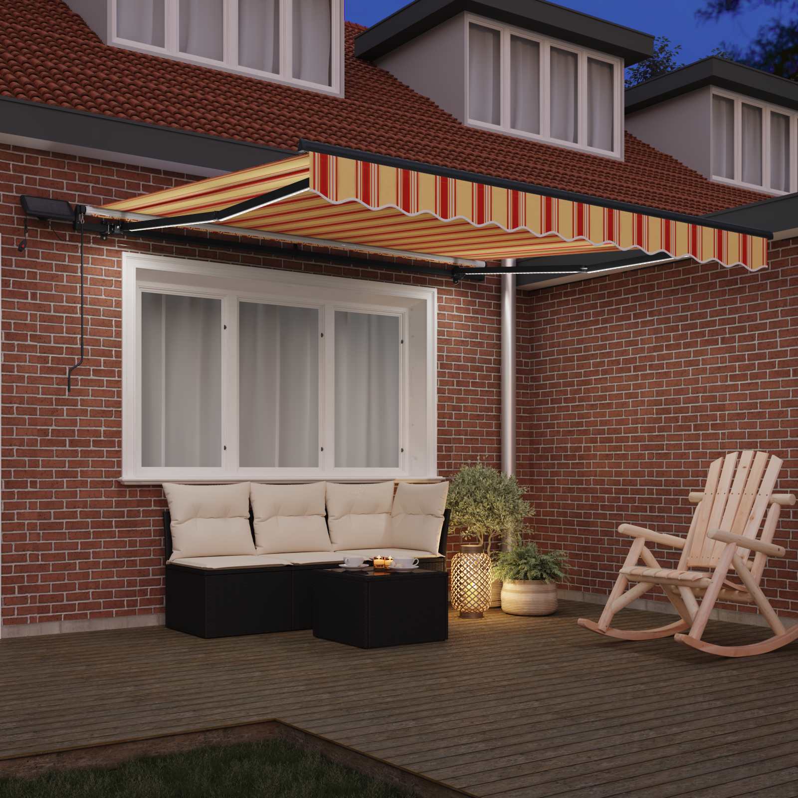 Manual retractable awning with LED yellow and orange 350x250 cm