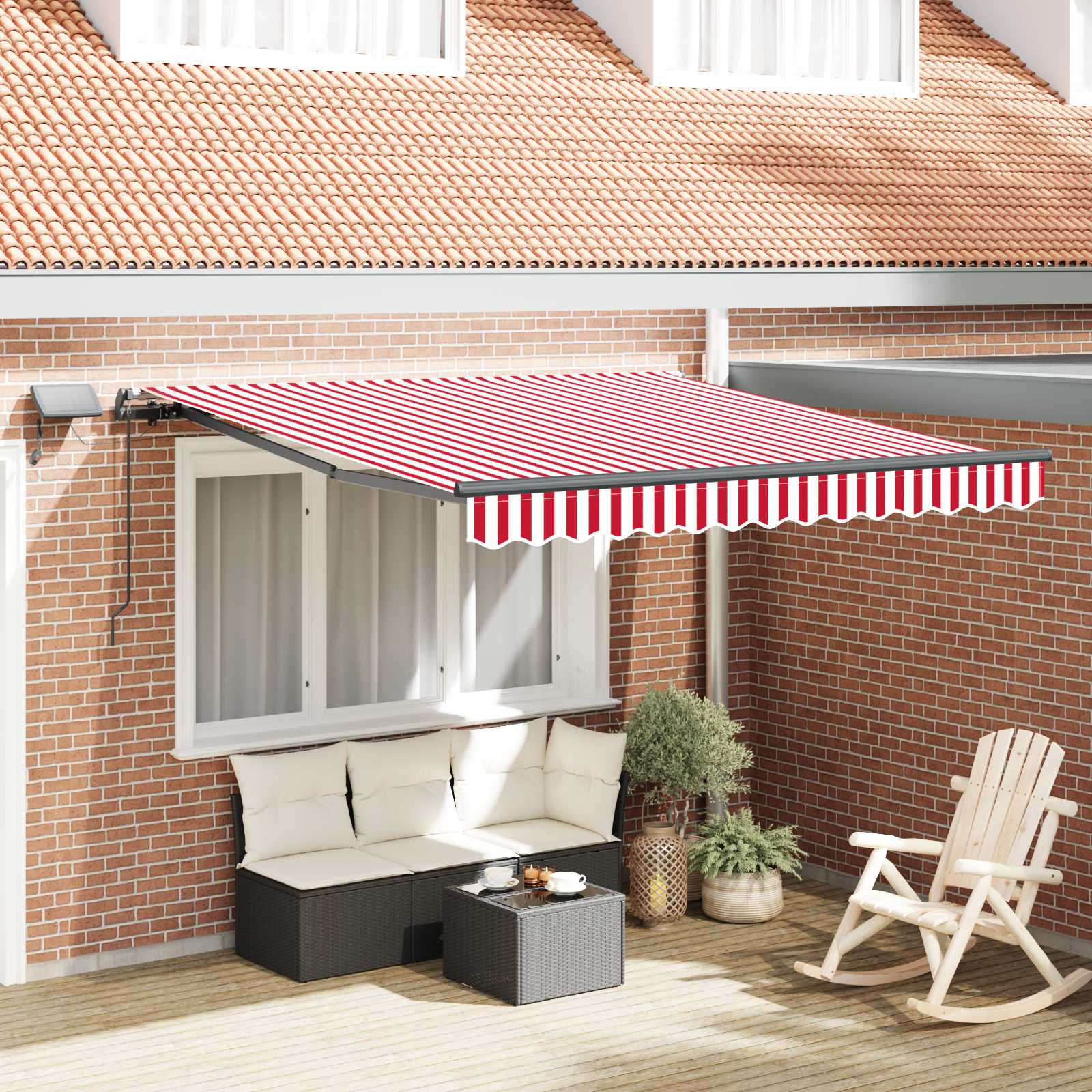 rankinė įtraukiama markizė su LED raudona ir balta dryžuota 350x250 cm