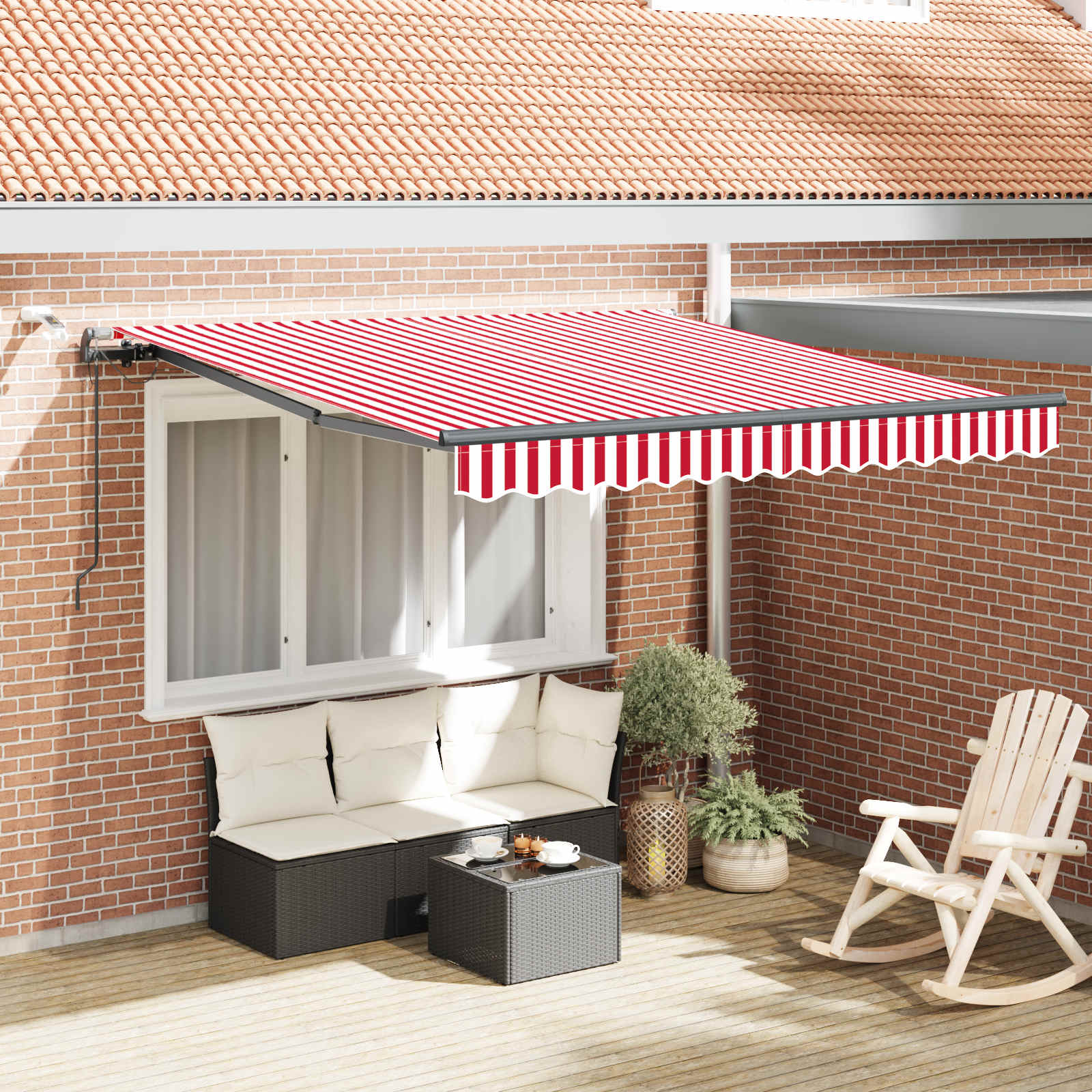 Ištraukiama markizė Raudona ir balta 350 x 250 cm Poliesteris