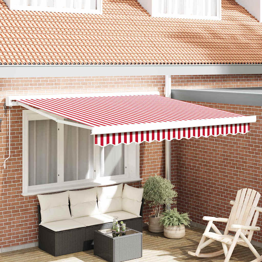 Automātisks ievelkams markīzes tents, sarkani un balti svītrains, 350x250 cm
