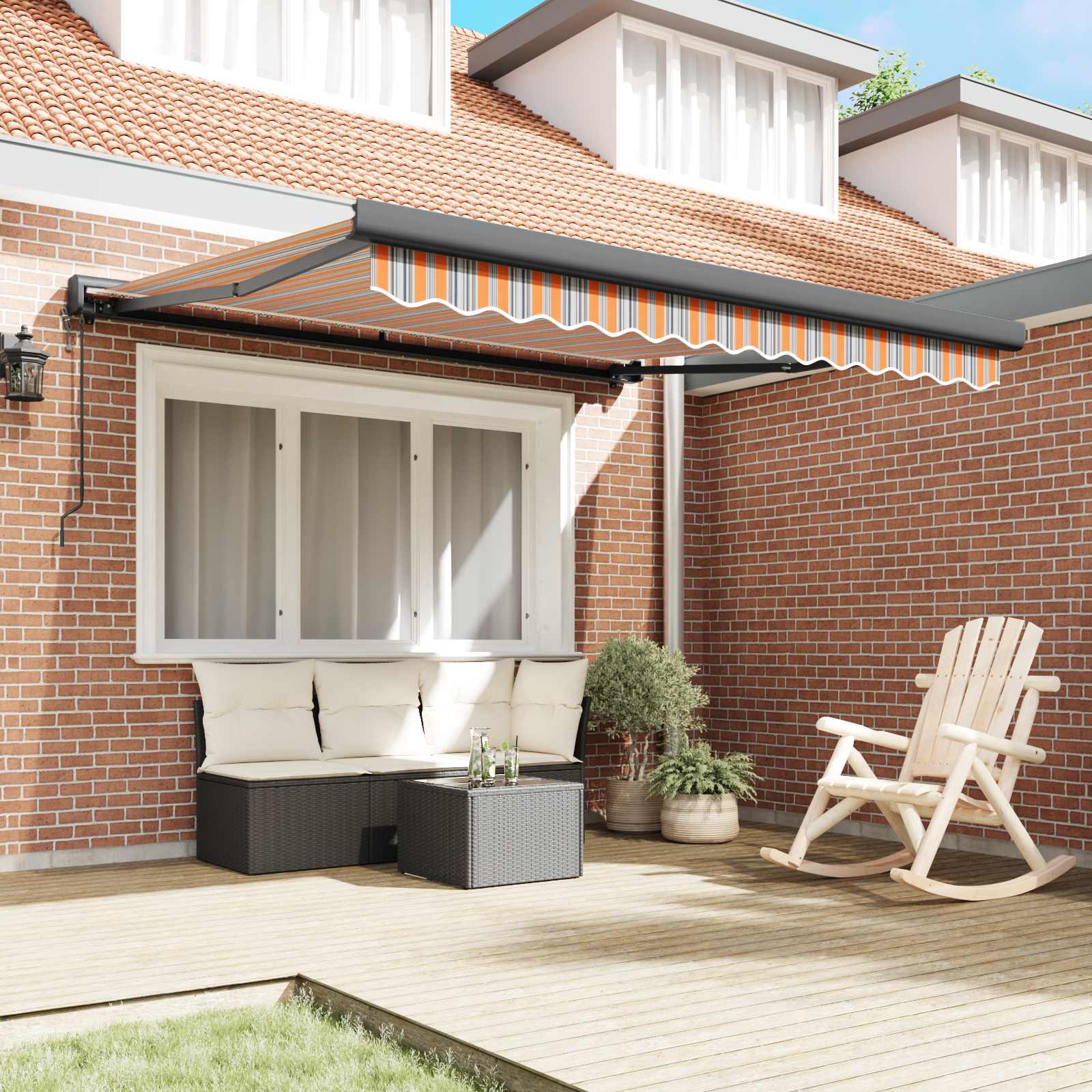 Automatic Retractable Awning Multicoloured Striped 350x250 cm