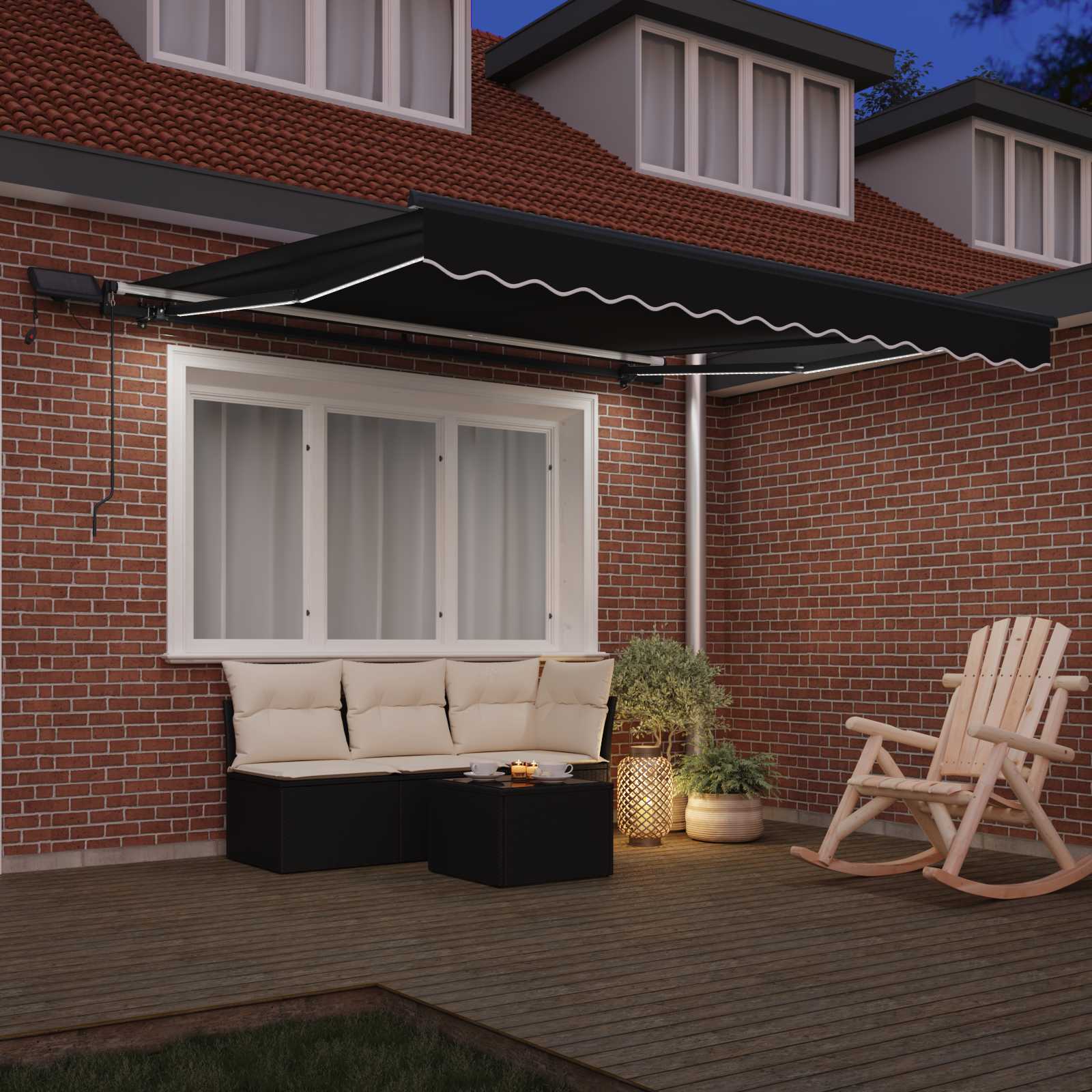 Manuāla izvelkamā nojume ar LED melna 350x250 cm