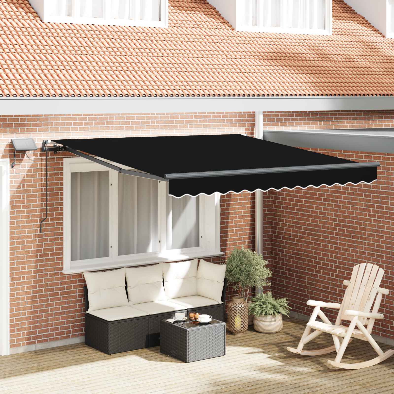 Manuāla izvelkamā nojume ar LED melna 350x250 cm