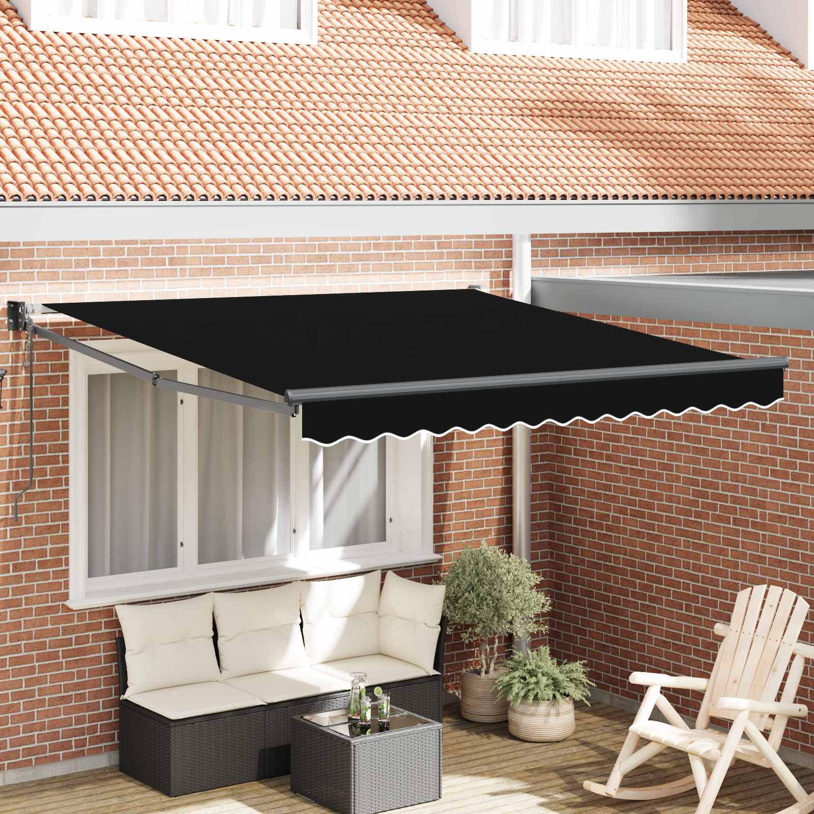 Retractable Awning Black 350 x 250 cm Polyester and Aluminium