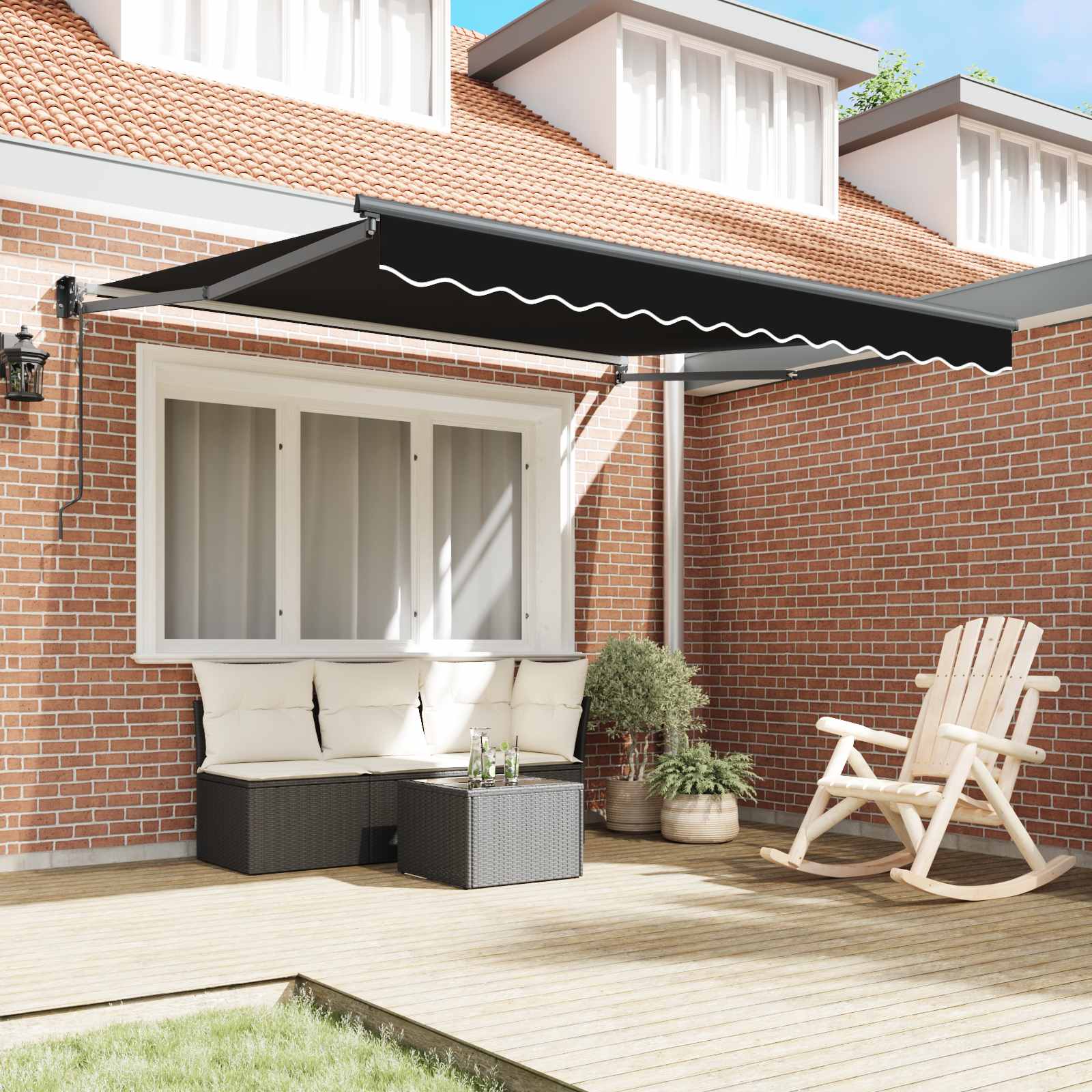 Retractable Awning Black 350 x 250 cm Polyester and Aluminium